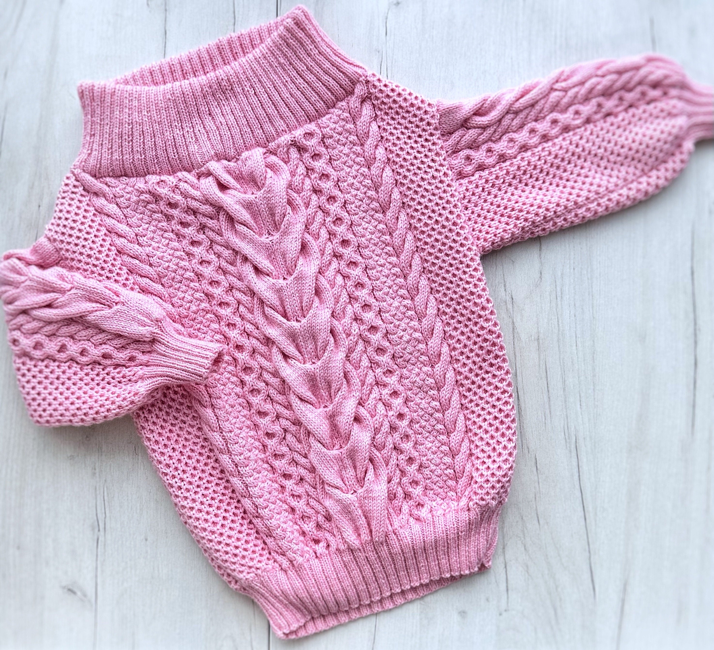 Knitted Pink sweater dress Fall dress Knit mini winter dress Mod dress Сable knit aran sweater Irish Braid wool sweater Off the shoulders
