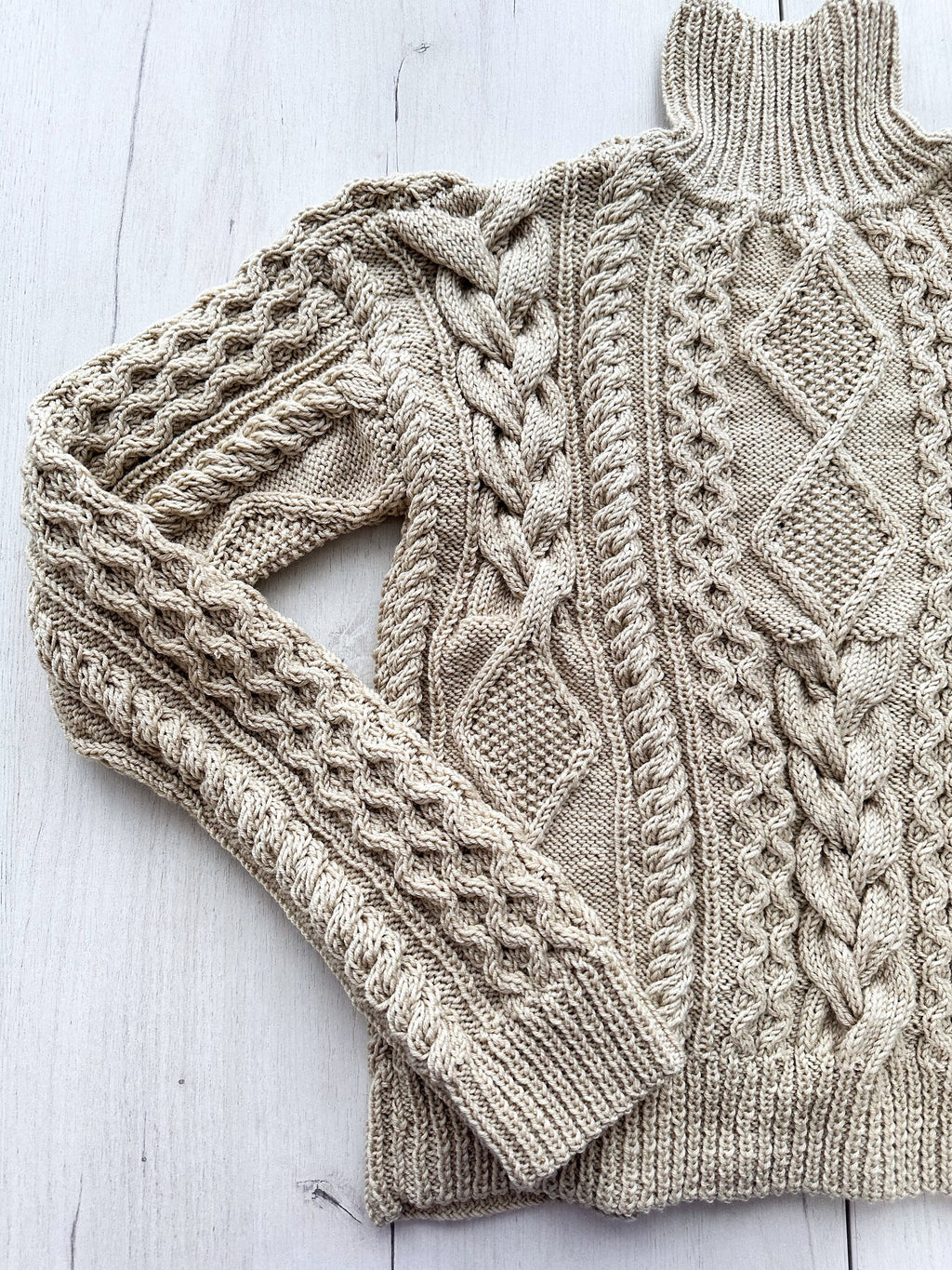 Hand knit scandinavian style sweater Chunky knit turtleneck pullover Oversize crop aran sweater Women cable knit sweater White Cream Ivory