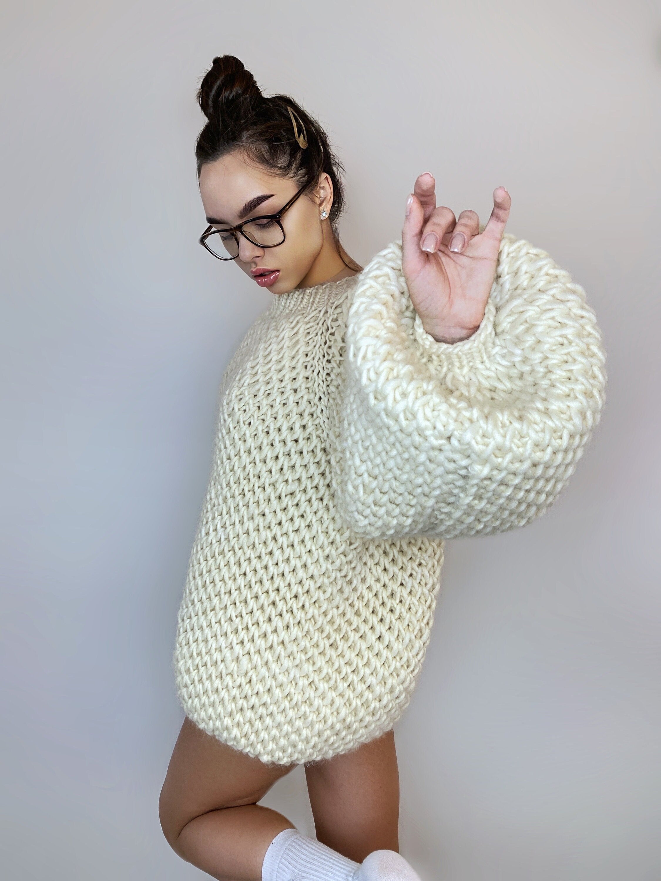 Chunky handknit Merino wool soft milk sweater Loose Fit Sweater Cable knit big pullover for woman Hand knit Pastel sweater Alpaca sweater