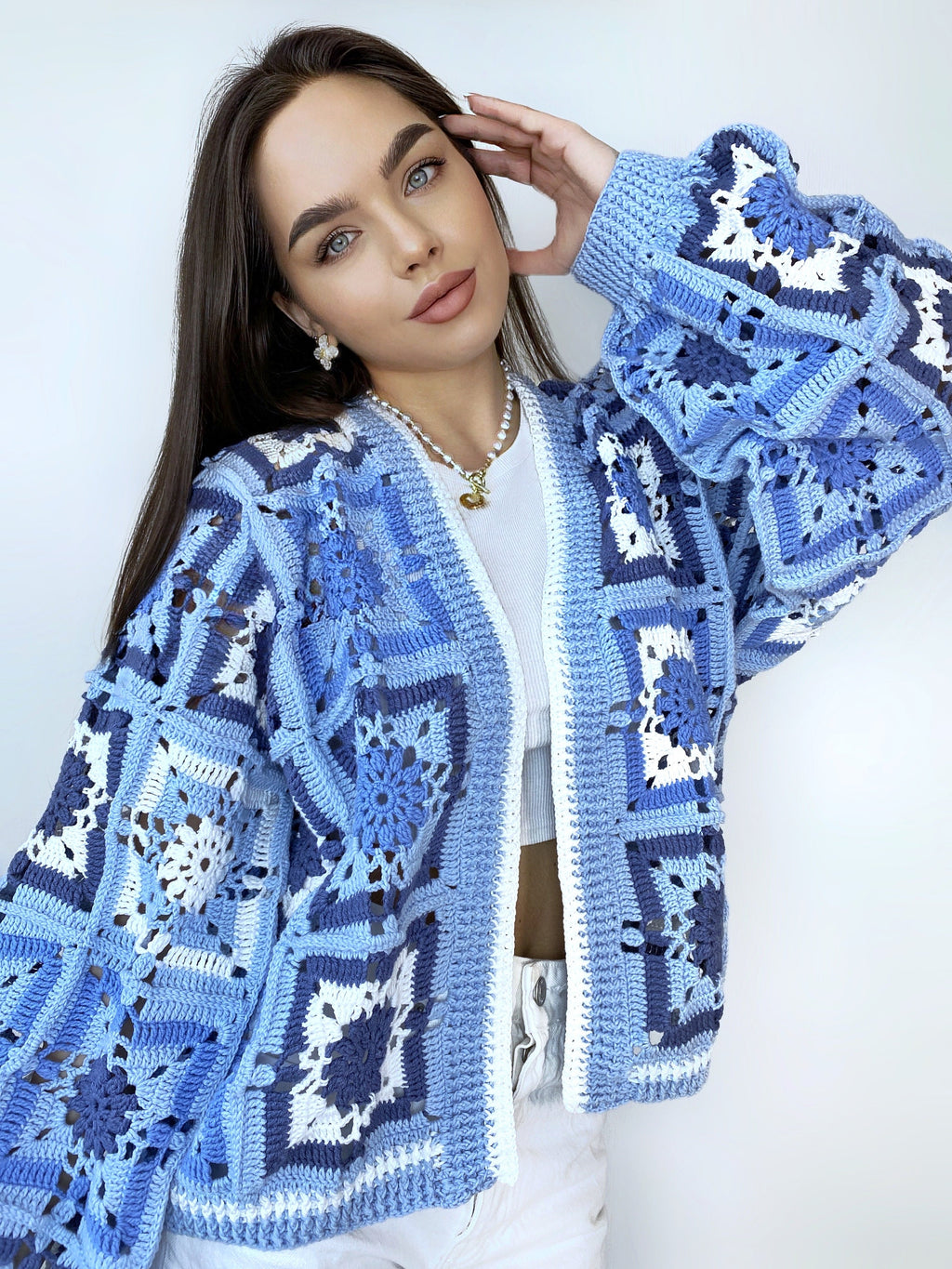Crochet colorful cardigan Crochet blue granny square cardigan Patchwork sweater women Jacket Crochet coat Boho cardigan Afghan Coat Festival