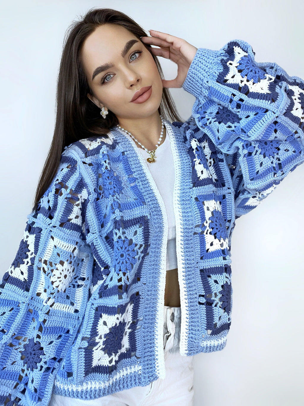 Crochet colorful cardigan Crochet blue granny square cardigan Patchwork sweater women Jacket Crochet coat Boho cardigan Afghan Coat Festival
