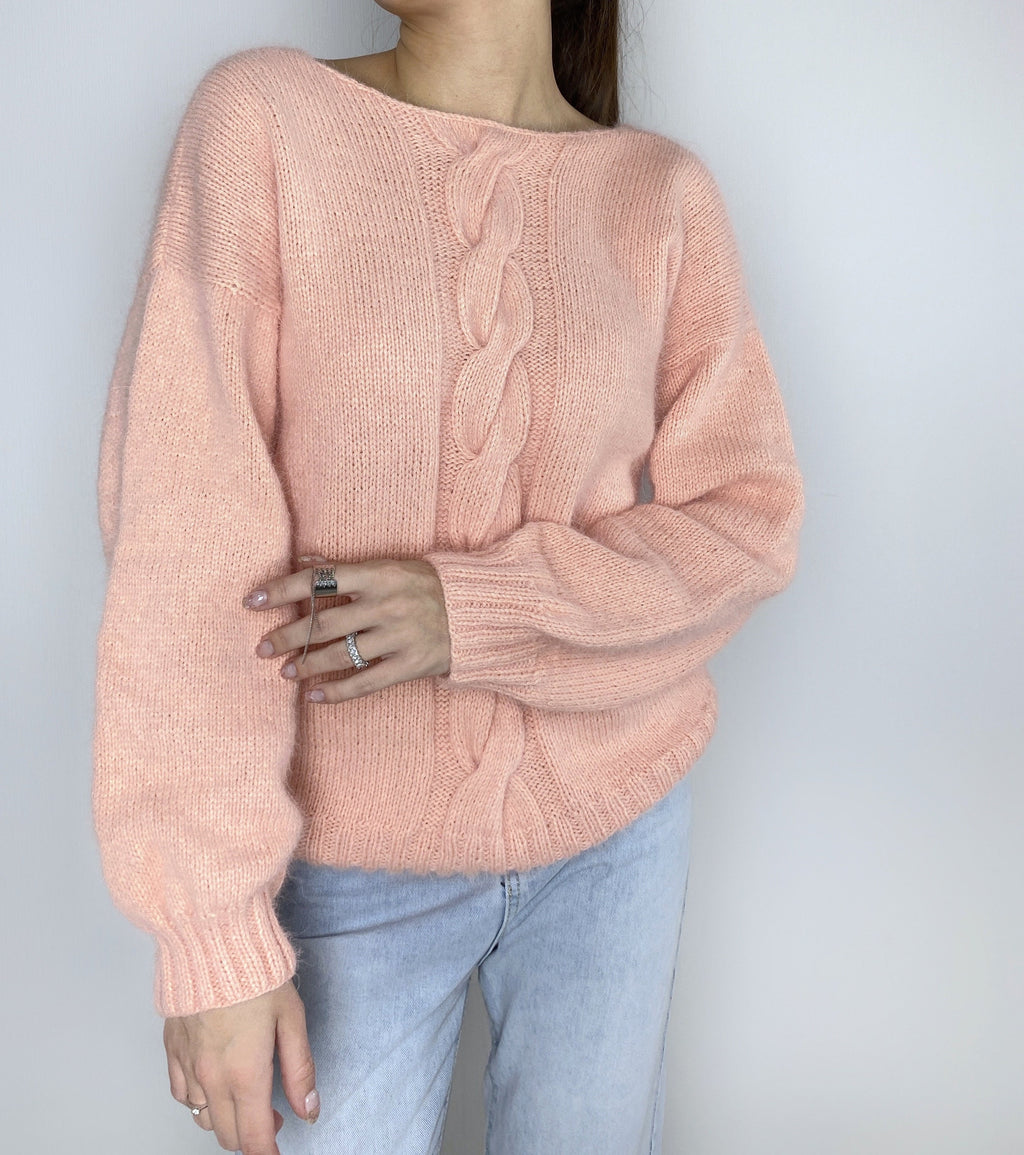 Peachy Powdery Pink angora sweater Open back Deep V-neckline Knit fluffy angora pullover Loose fit oversized Top long sleevs Cozy gift her
