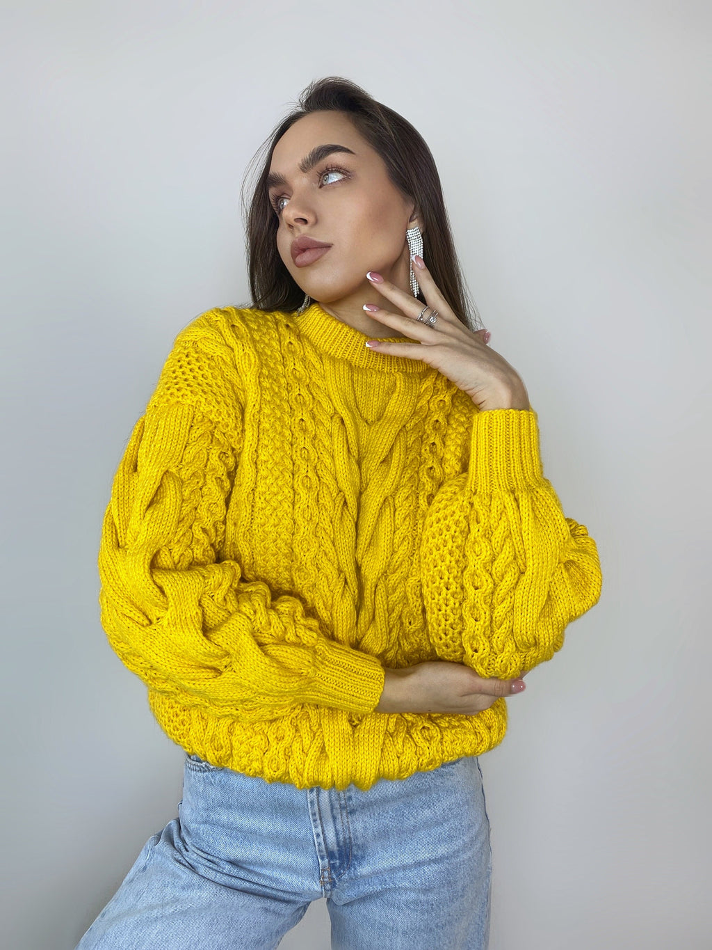 Hand knitted yellow soft merino wool sweater for women Oversized womens knit jersey Chunky knit lemon sweater