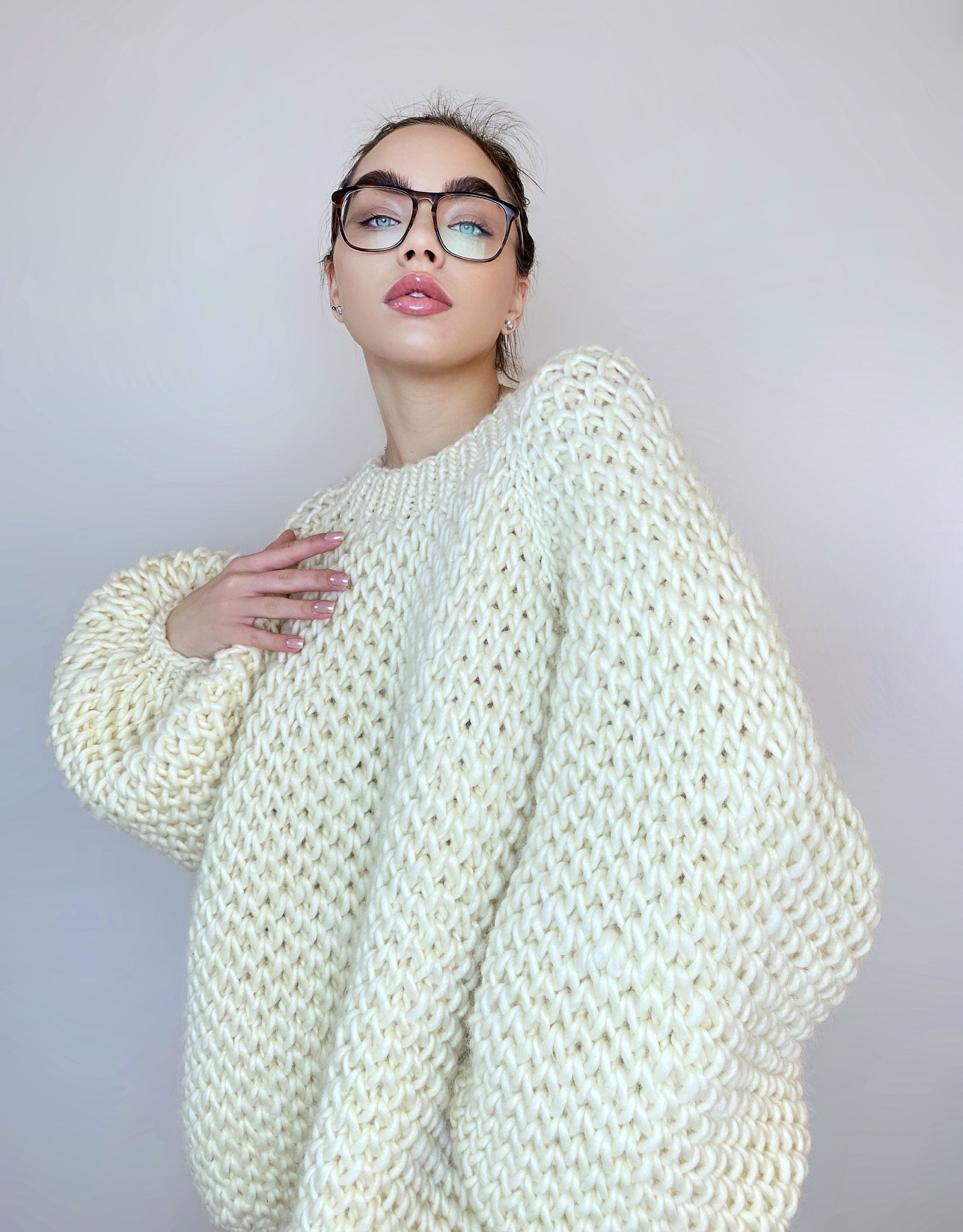 Chunky handknit Merino wool soft milk sweater Loose Fit Sweater Cable knit big pullover for woman Hand knit Pastel sweater Alpaca sweater