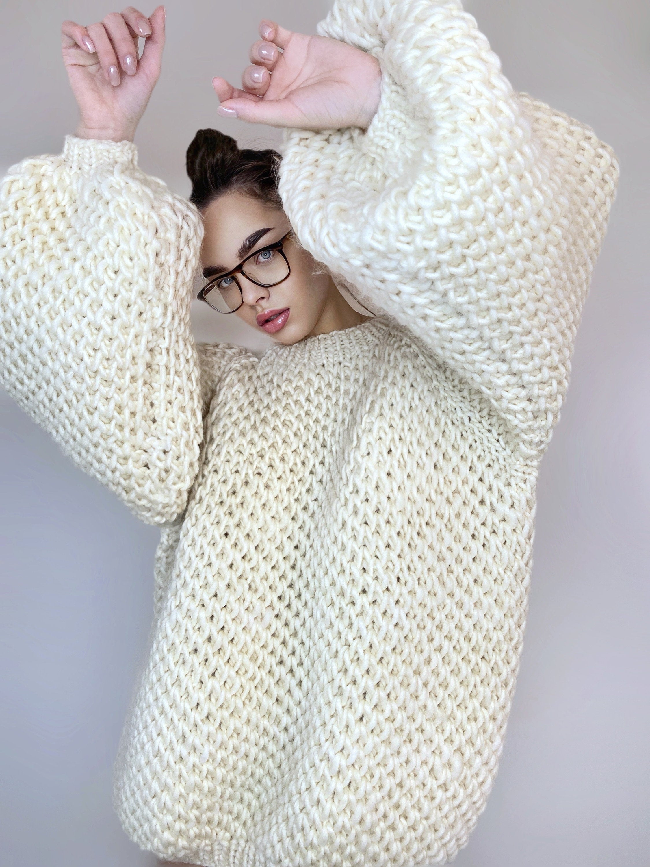 Chunky handknit Merino wool soft milk sweater Loose Fit Sweater Cable knit big pullover for woman Hand knit Pastel sweater Alpaca sweater
