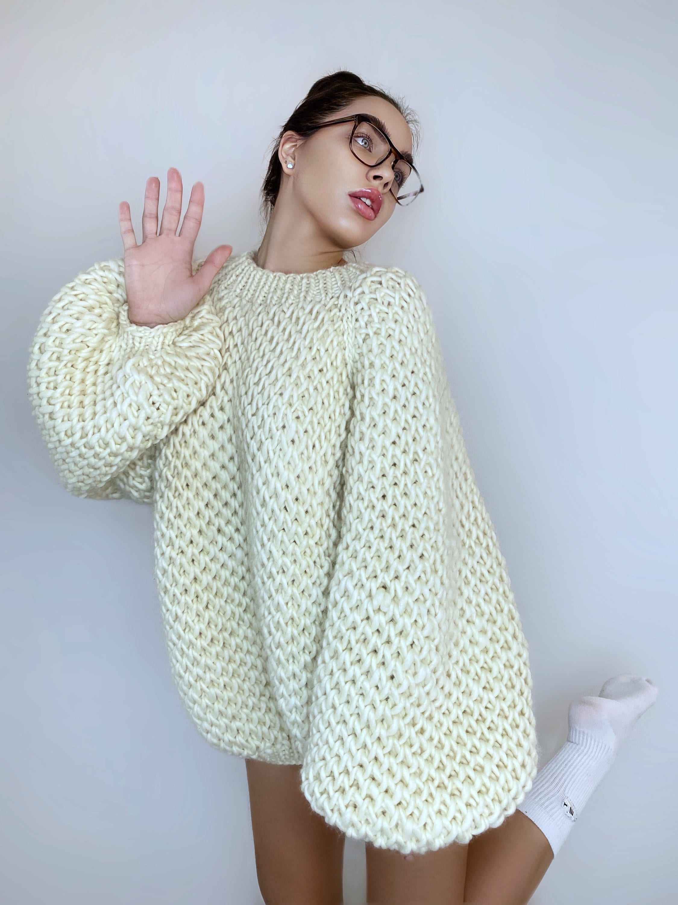 Chunky handknit Merino wool soft milk sweater Loose Fit Sweater Cable knit big pullover for woman Hand knit Pastel sweater Alpaca sweater