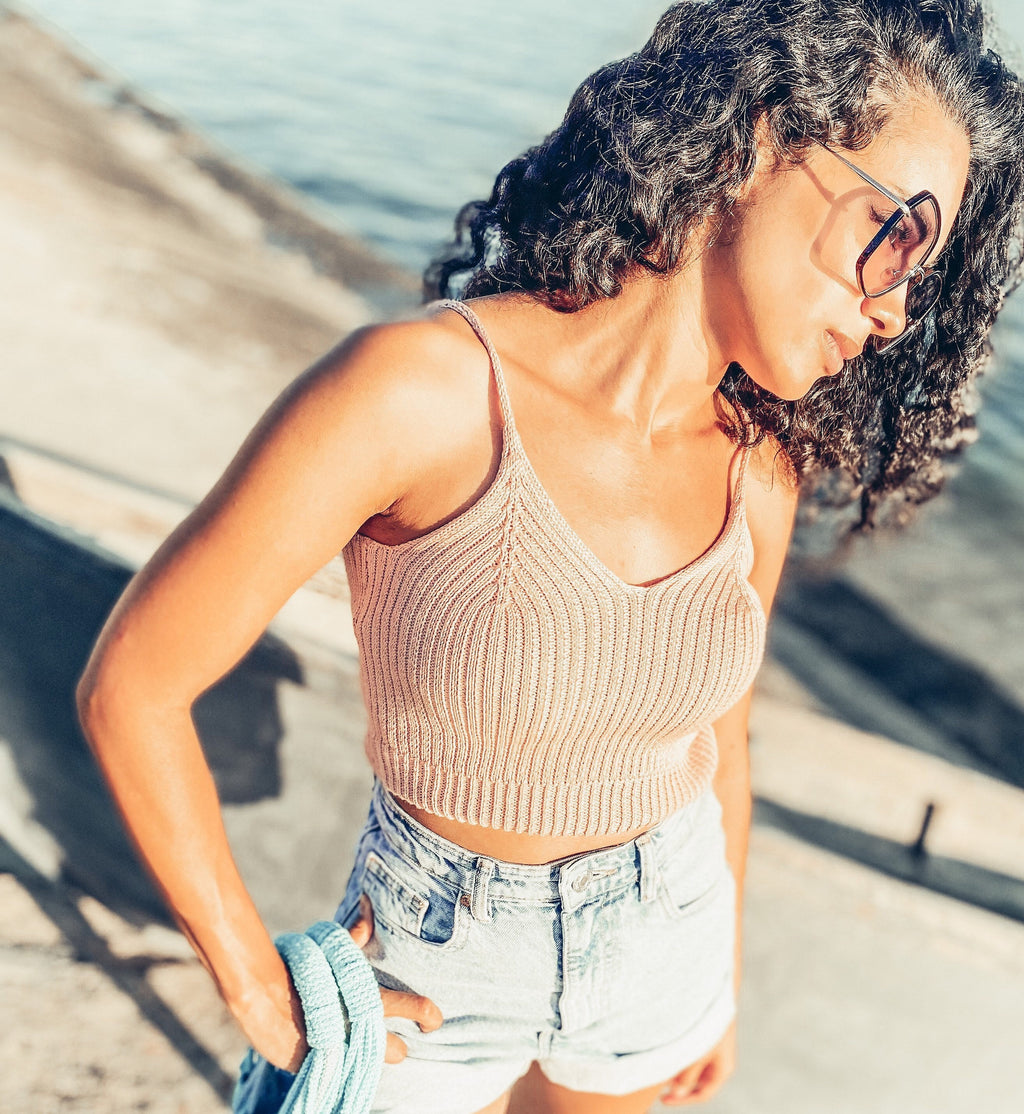 Pastel Crop top for women Short beige top Cotton knitted top Sleeveless knitted crop top/ knit top light pink