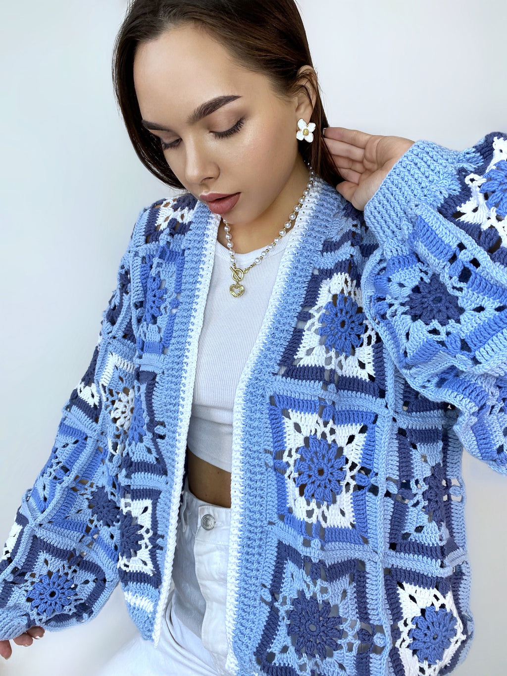 Crochet colorful cardigan Crochet blue granny square cardigan Patchwork sweater women Jacket Crochet coat Boho cardigan Afghan Coat Festival