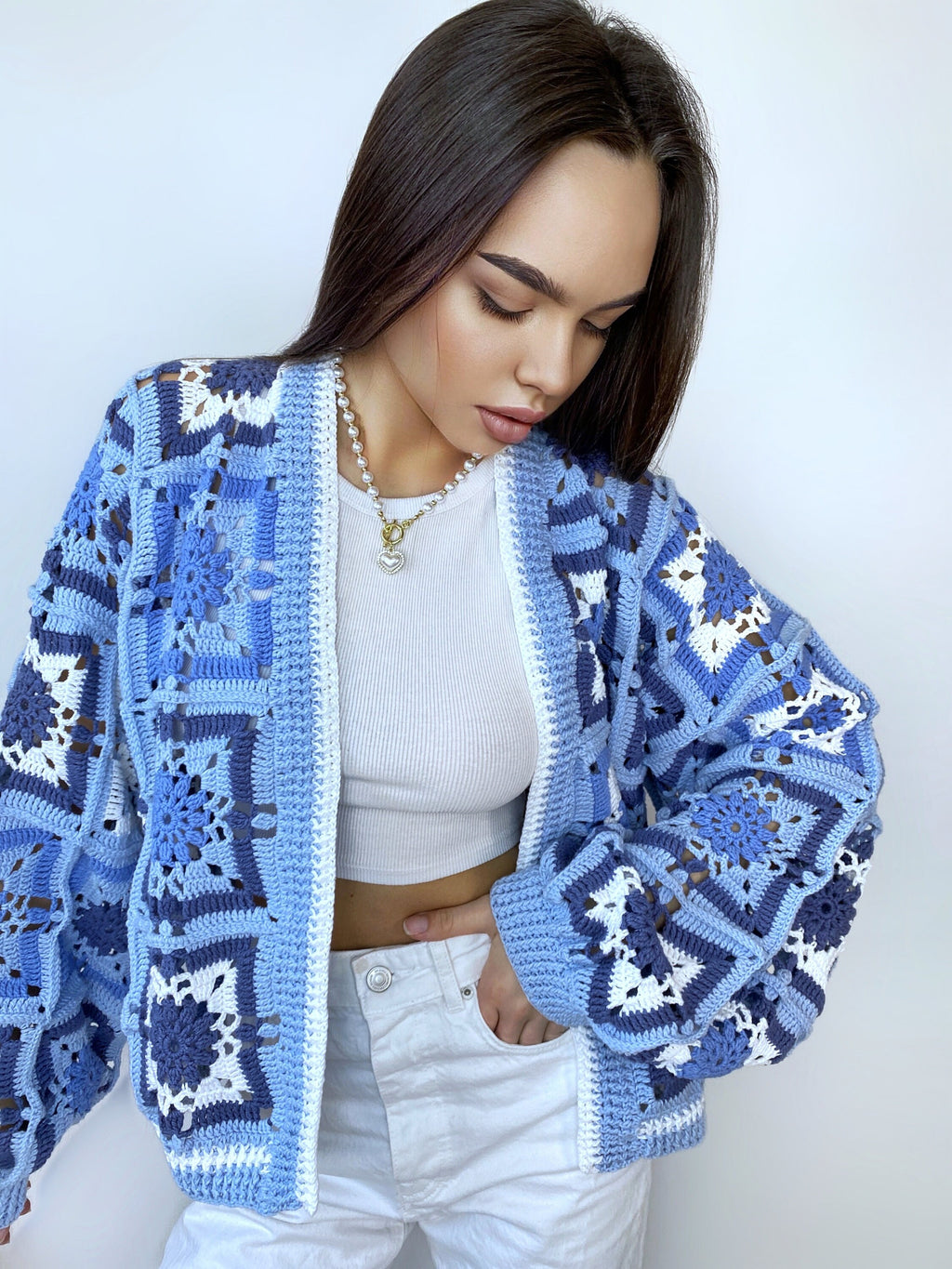 Crochet colorful cardigan Crochet blue granny square cardigan Patchwork sweater women Jacket Crochet coat Boho cardigan Afghan Coat Festival