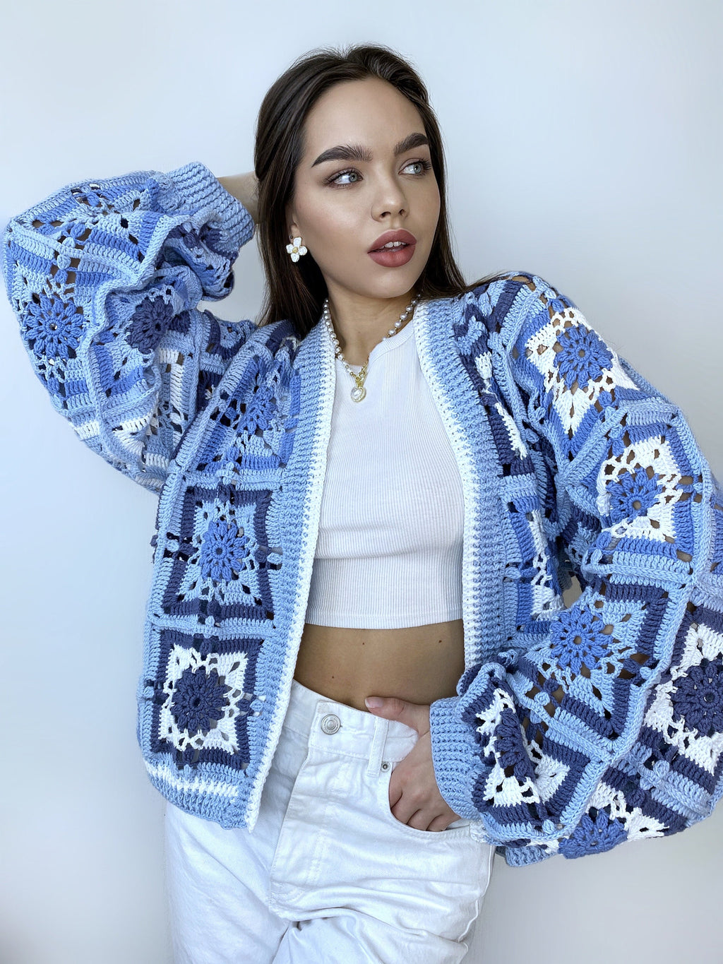 Crochet colorful cardigan Crochet blue granny square cardigan Patchwork sweater women Jacket Crochet coat Boho cardigan Afghan Coat Festival