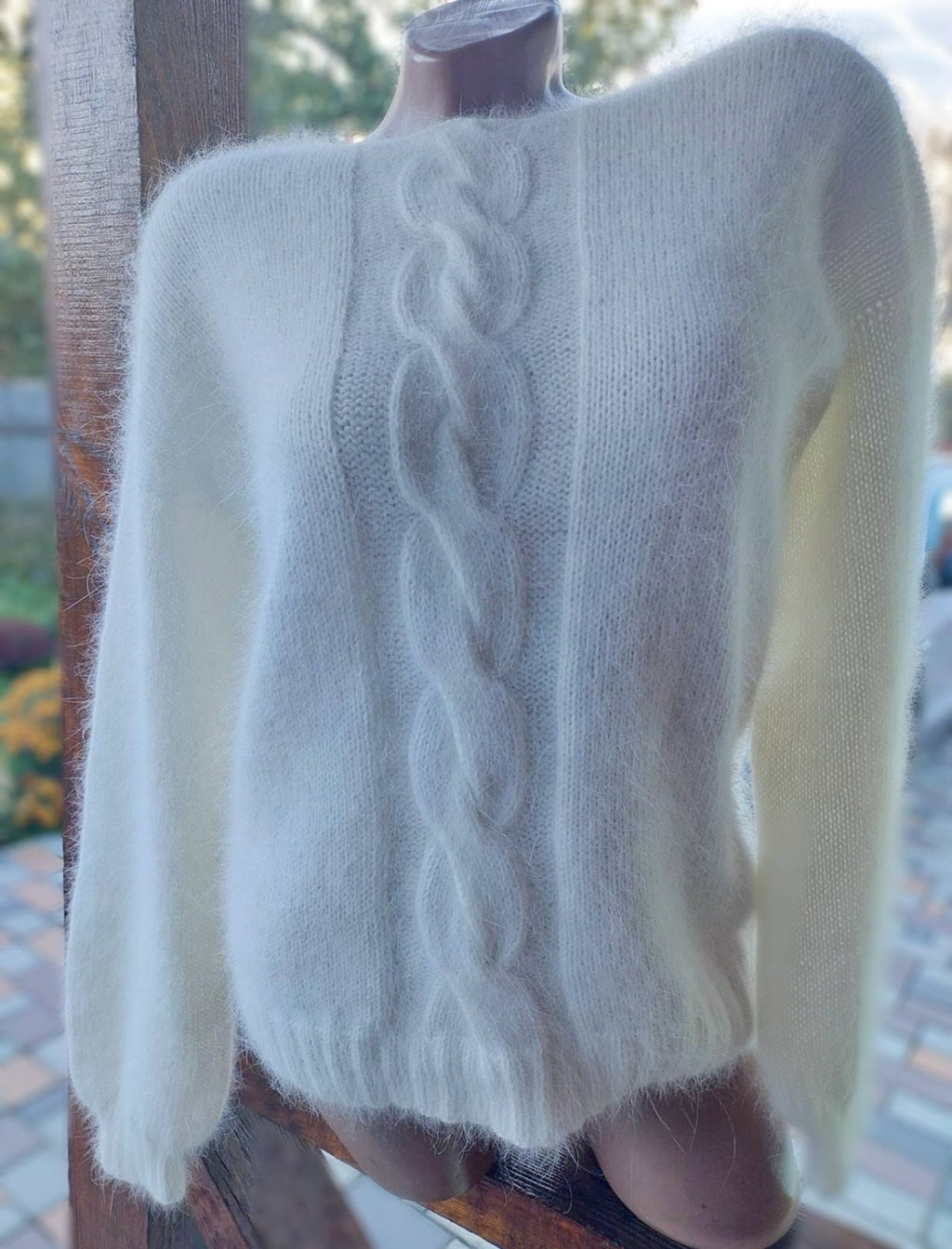White Milk angora sweater One size Open back Deep neckline Knit fluffy angora pullover Loose fit oversiz V-neck Top long sleevs Cozy gif her