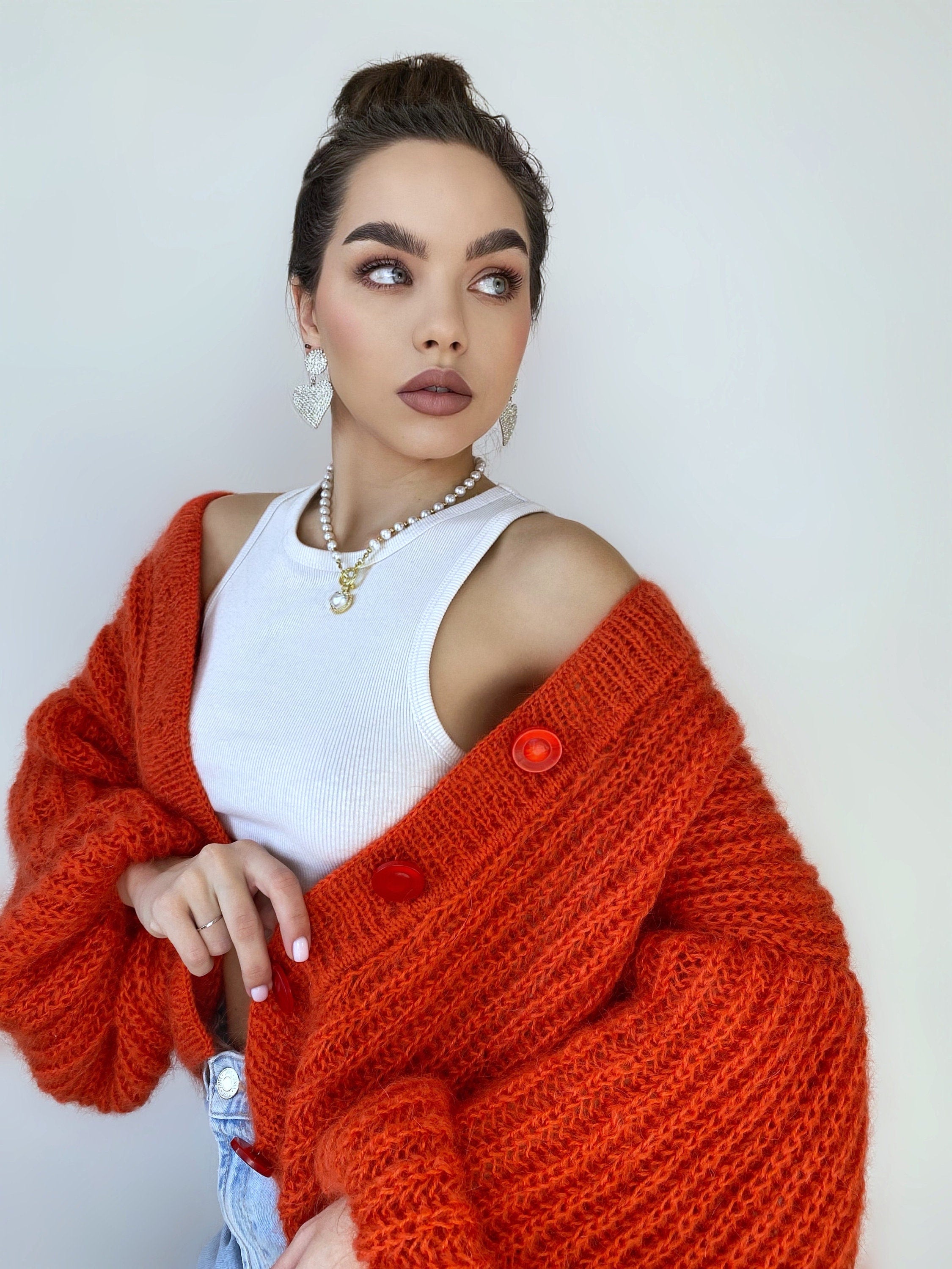 Mohair cardigan women button closure Mohair sweater knitted coat Jacket Women Wool bolero cape Fluffy short cardigan button clasp