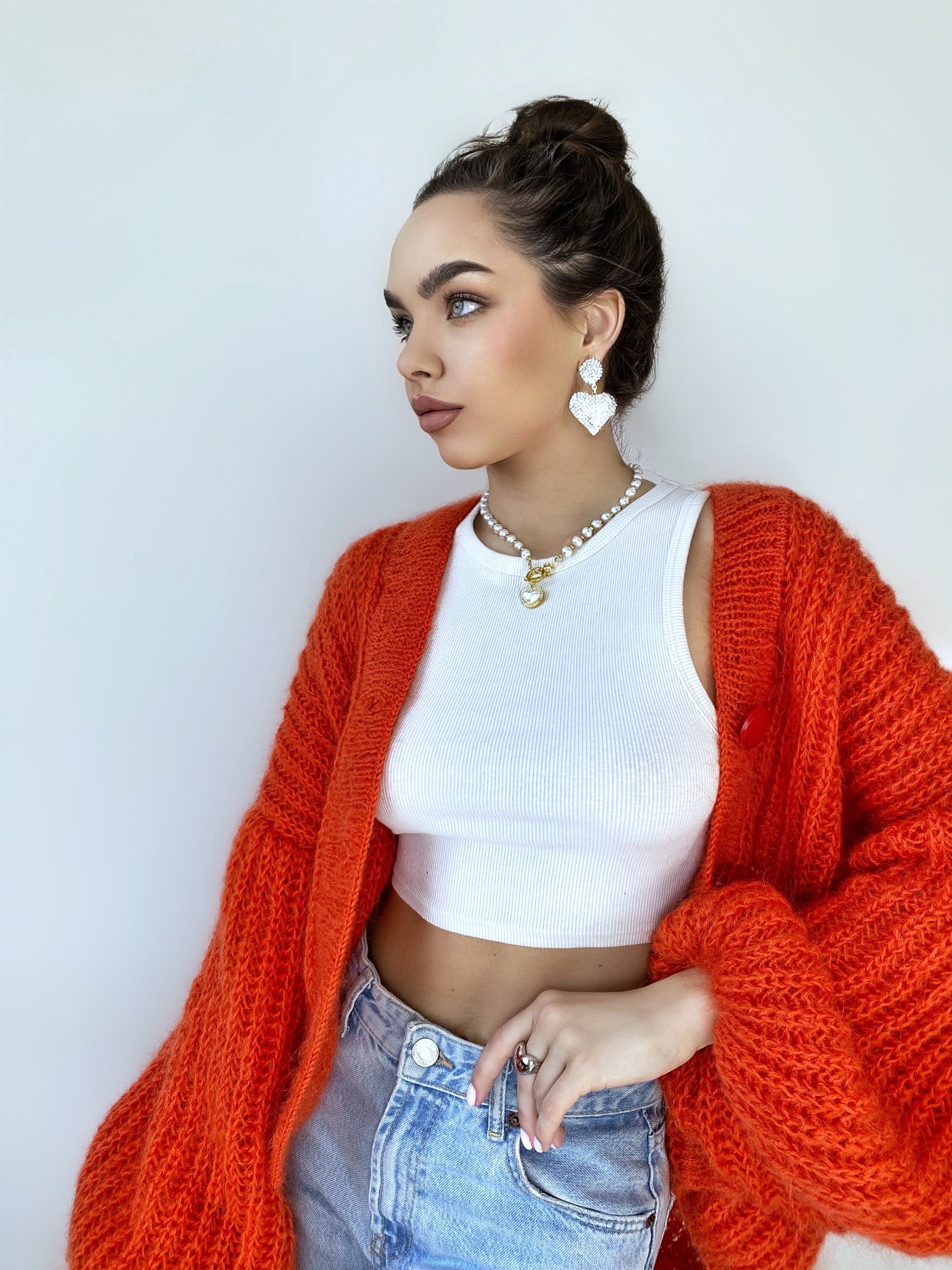 Mohair cardigan women button closure Mohair sweater knitted coat Jacket Women Wool bolero cape Fluffy short cardigan button clasp