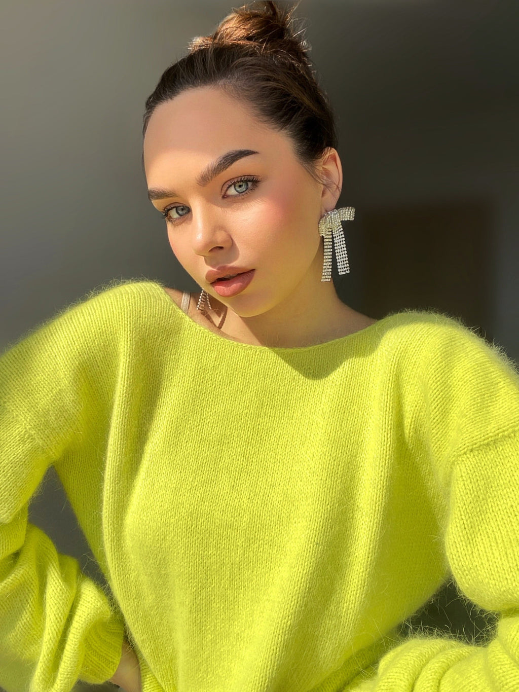 Lemon yellow angora sweater Open back Deep neckline Knit fluffy angora pullover Loose fit oversized V-neck Fluffy Top long sleevs Cozy gift