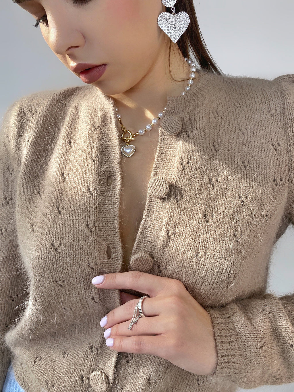 Angora knit fluffy cropped cardigan women Wedding vintage cardigan Angora sweater Beige knitted coat Jacket Wool bolero buttons cardigan
