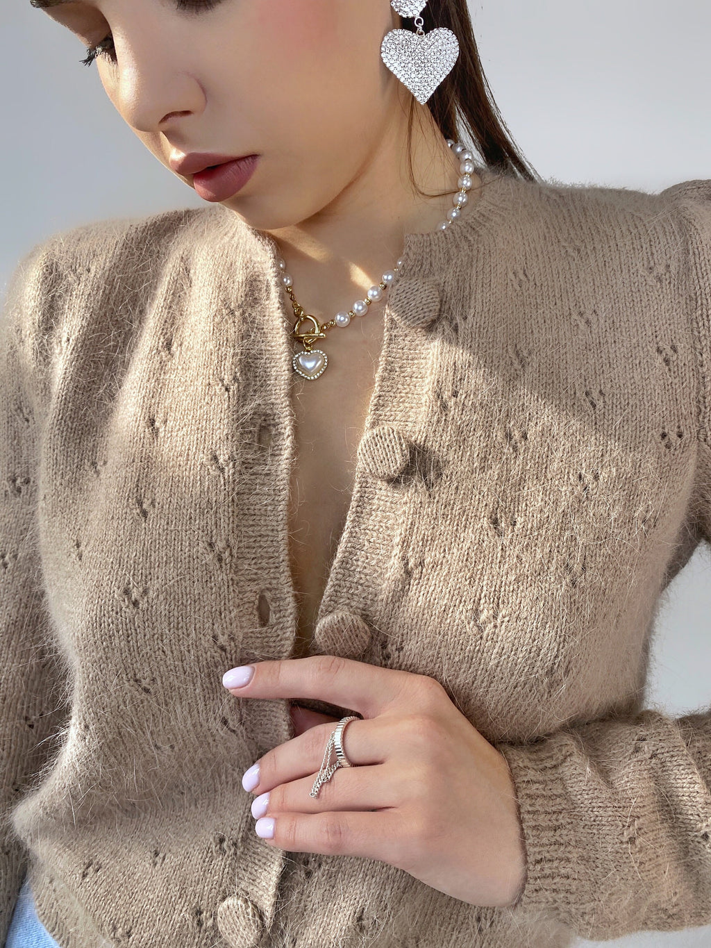 Knit angora cropped cardigan women Wedding vintage cardigan Angora sweater Beige knitted coat Jacket Wool bolero buttons Fluffy cardigan