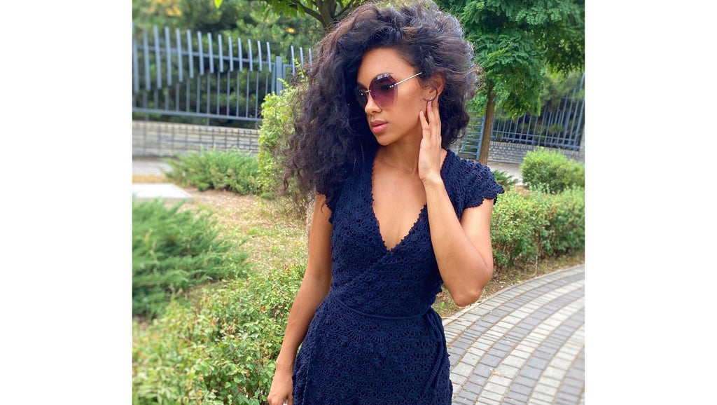 Black Organic Cotton Crochet Midi Summer Dress for Women Openwork bohemian dress Womens V-neckline Short sleeve Dress - robe
