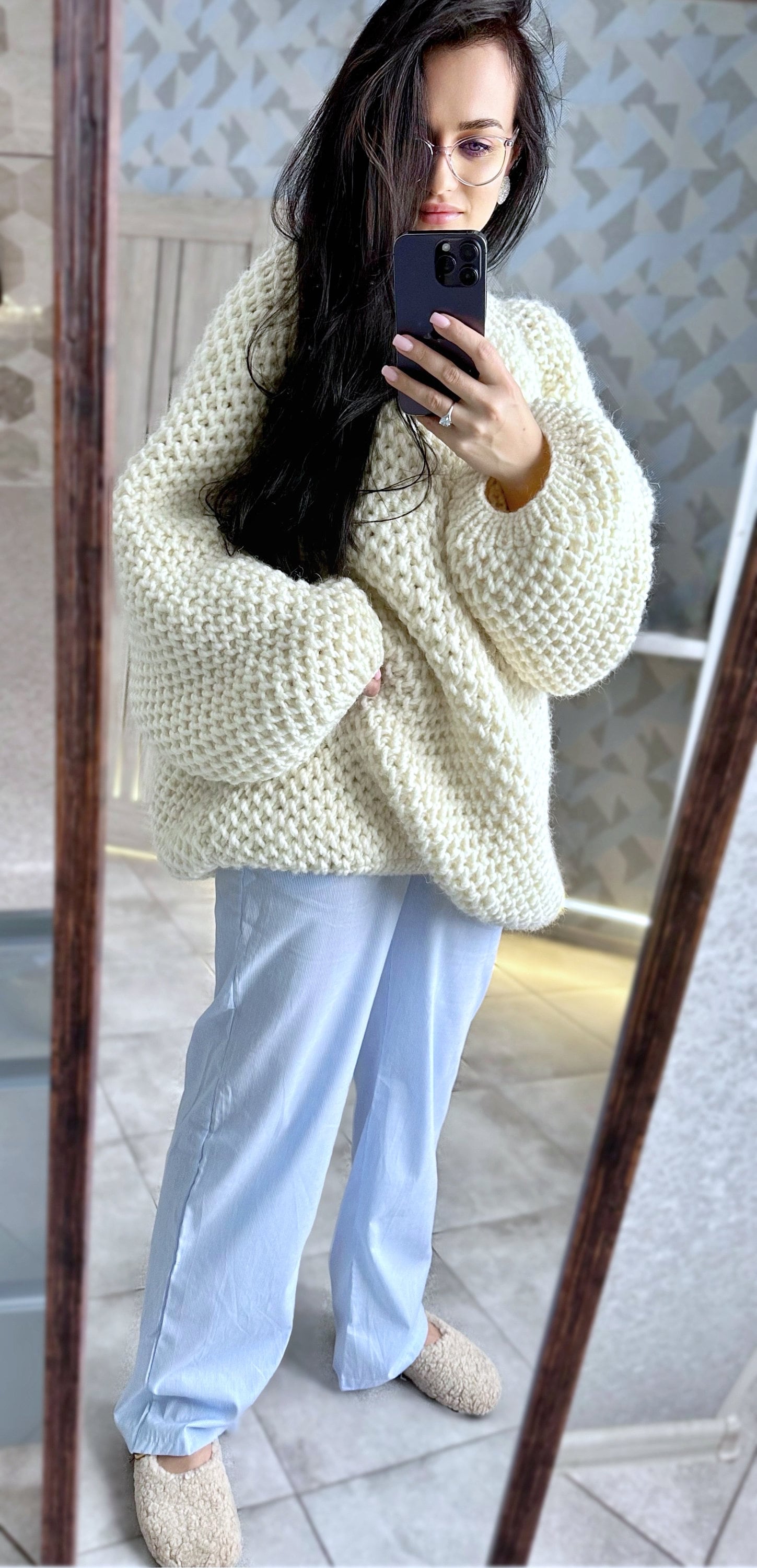 Chunky handknit big alpaca wool soft milk sweater Knitwear for photography Pastel sweater dress Cable knit pullover Loose fit Cozy sweate