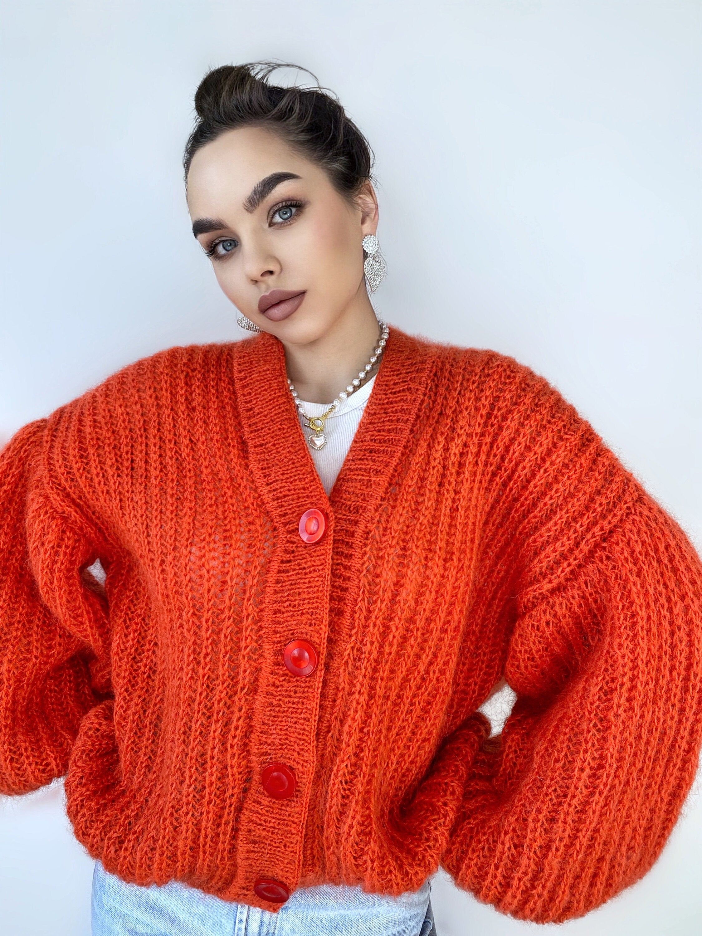 Mohair cardigan women button closure Mohair sweater knitted coat Jacket Women Wool bolero cape Fluffy short cardigan button clasp