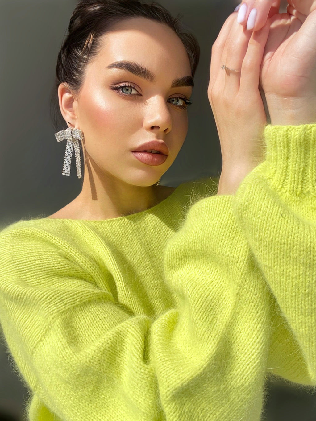 Lemon yellow angora sweater Open back Deep neckline Knit fluffy angora pullover Loose fit oversized V-neck Fluffy Top long sleevs Cozy gift