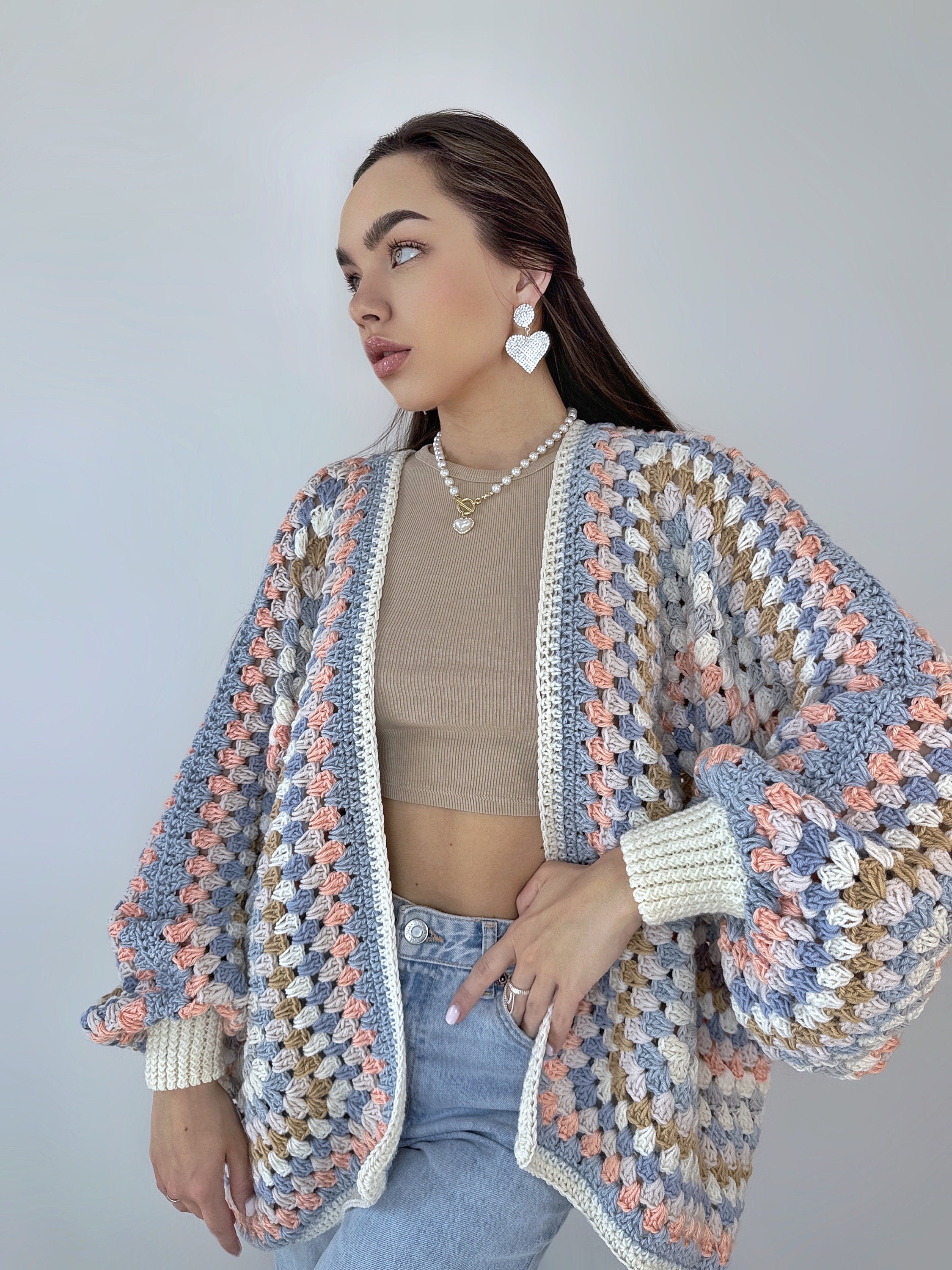 Crochet pastel colorful cardigan Crochet granny square cardigan Patchwork sweater women Jacket Croch coat Boho cardigan Afghan Coat Festival