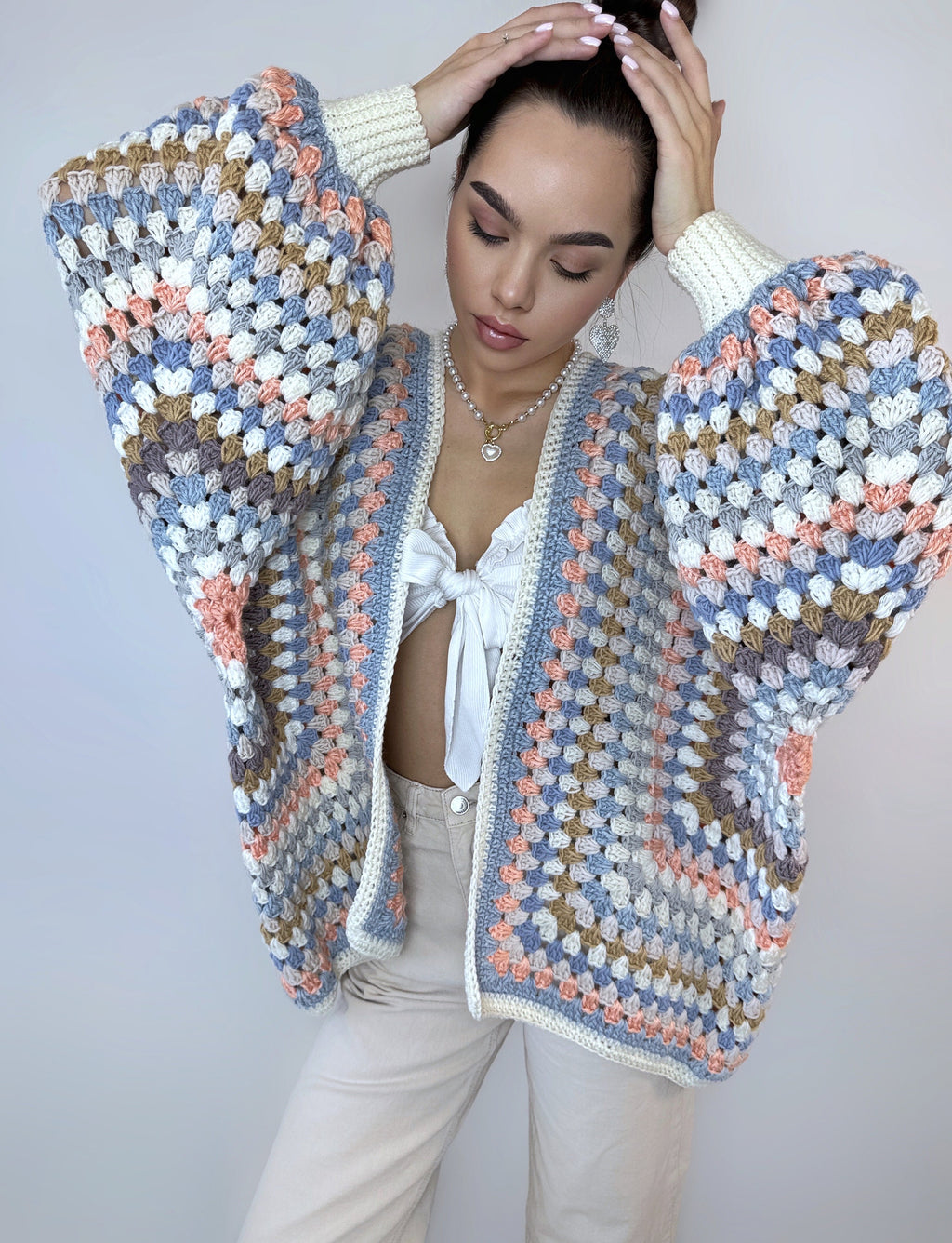 Pastel Crochet granny square cardigan Crochet kimono colorful cardigan Granny Stitch women Jacket coat Boho cardigan Afghan Hexagon Coat