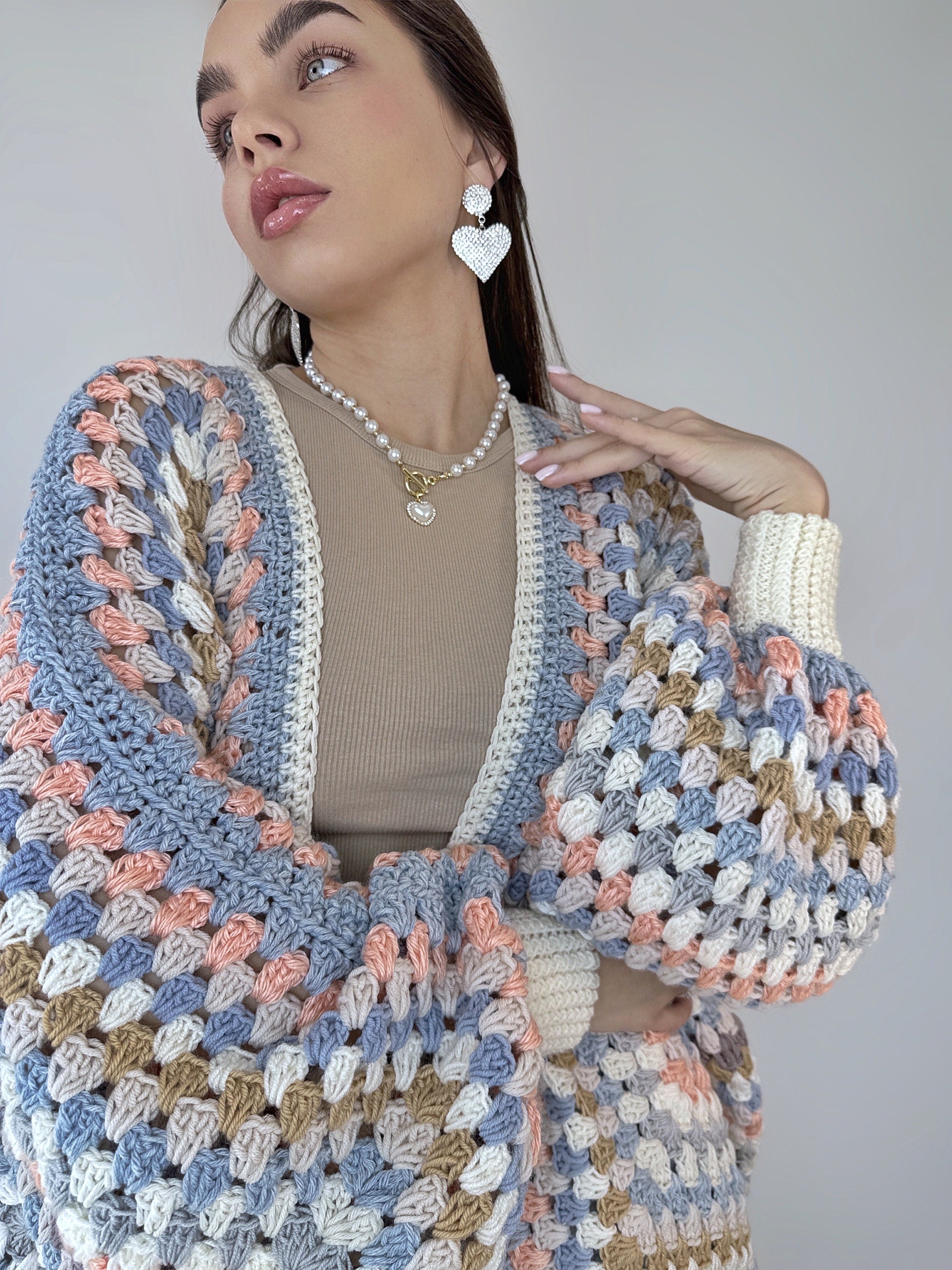 Pastel Crochet granny square cardigan Crochet kimono colorful cardigan Granny Stitch women Jacket coat Boho cardigan Afghan Hexagon Coat