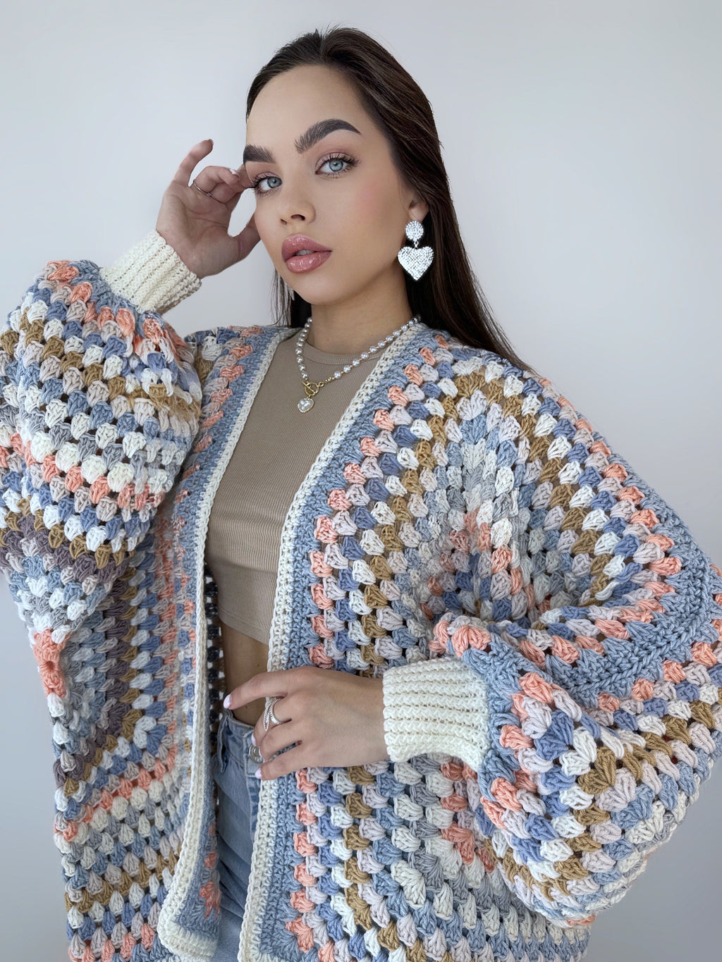 Pastel Crochet granny square cardigan Crochet kimono colorful cardigan Granny Stitch women Jacket coat Boho cardigan Afghan Hexagon Coat
