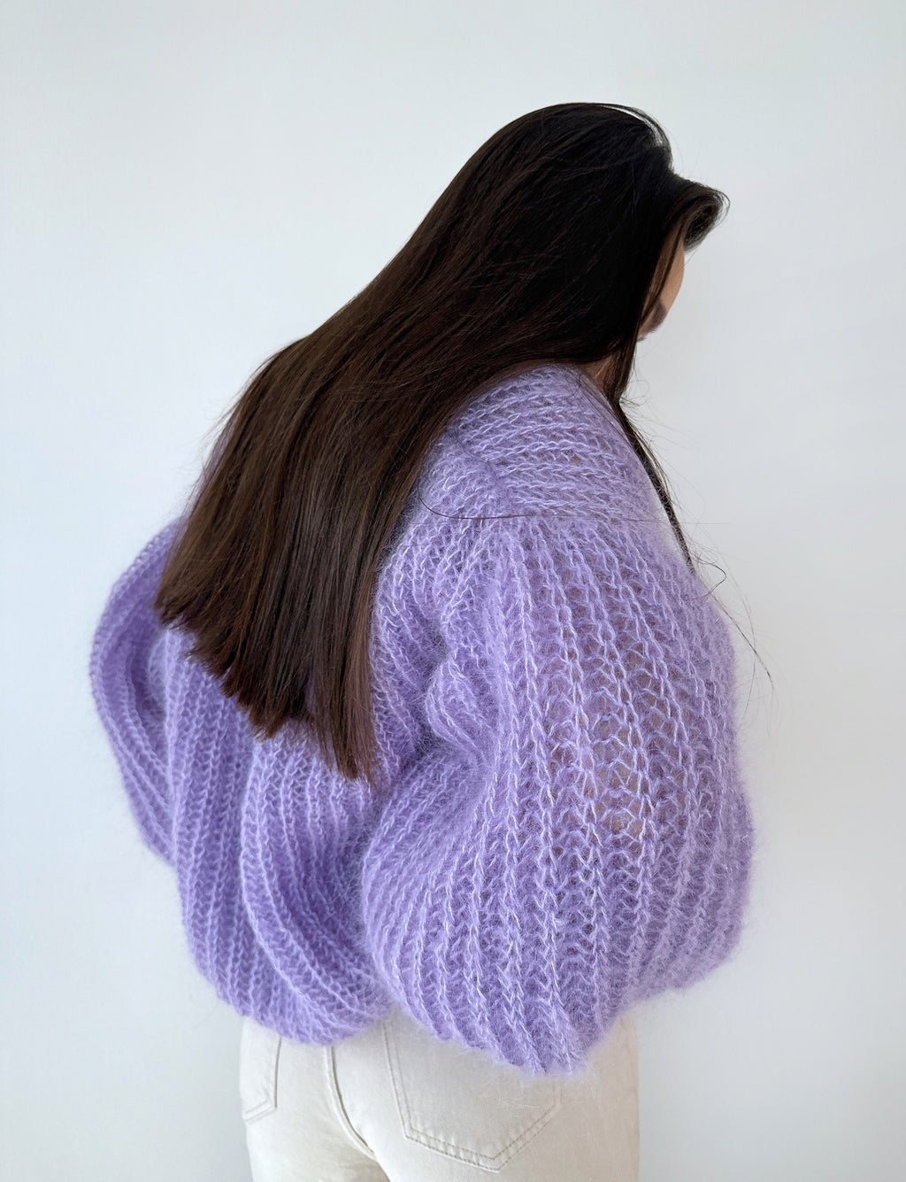 Knit mohair cardigan Mohair bolero Wedding Cardigan Wool fluffy cape Bridal jackets Knitted jacket Lilac violet mohair cable knit sweater