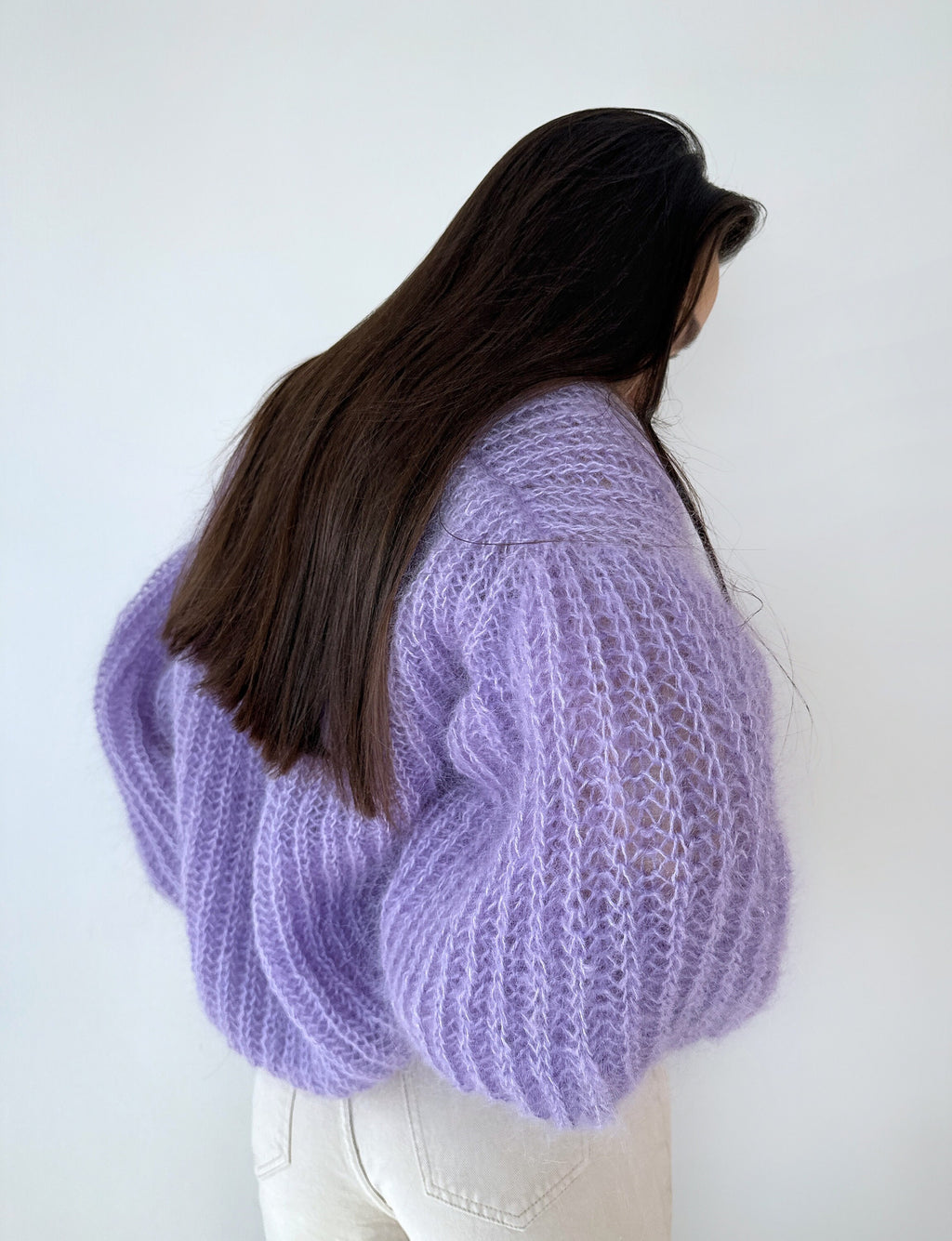 Knit mohair cardigan Mohair bolero Wedding Cardigan Wool fluffy cape Bridal jackets Knitted jacket Lilac violet mohair cable knit sweater