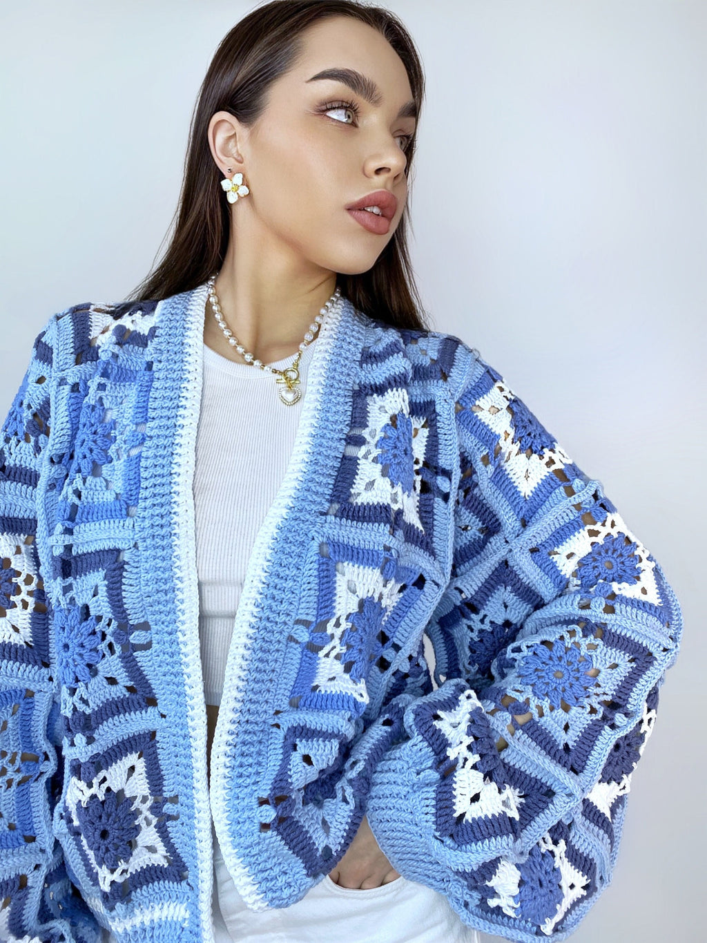 Crochet colorful cardigan Crochet blue granny square cardigan Patchwork sweater women Jacket Crochet coat Boho cardigan Afghan Coat Festival