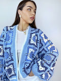 Crochet colorful cardigan Crochet blue granny square cardigan Patchwork sweater women Jacket Crochet coat Boho cardigan Afghan Coat Festival