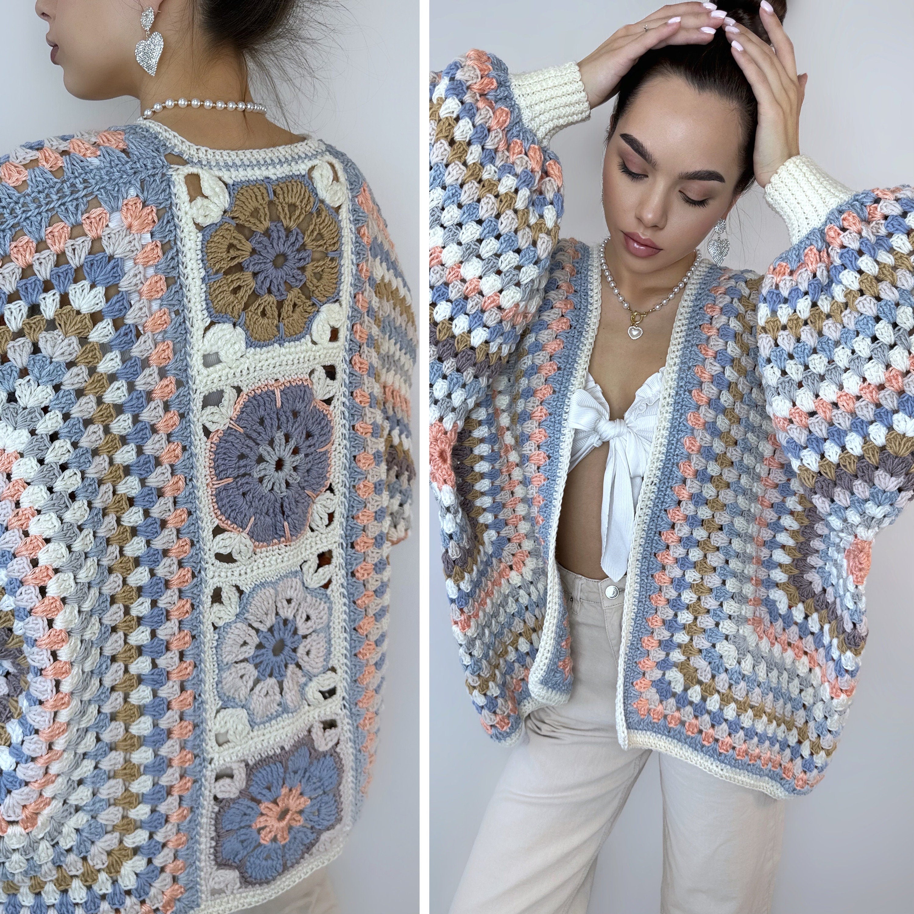 Crochet pastel colorful cardigan Crochet granny square cardigan Patchwork sweater women Jacket Croch coat Boho cardigan Afghan Coat Festival