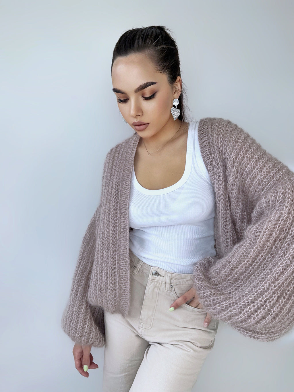 Mohair cardigan women Mohair sweater Beige knitted coat Jacket Women Wedding Bridal shrug bolero wool Fluffy short cardigan Wool bomber