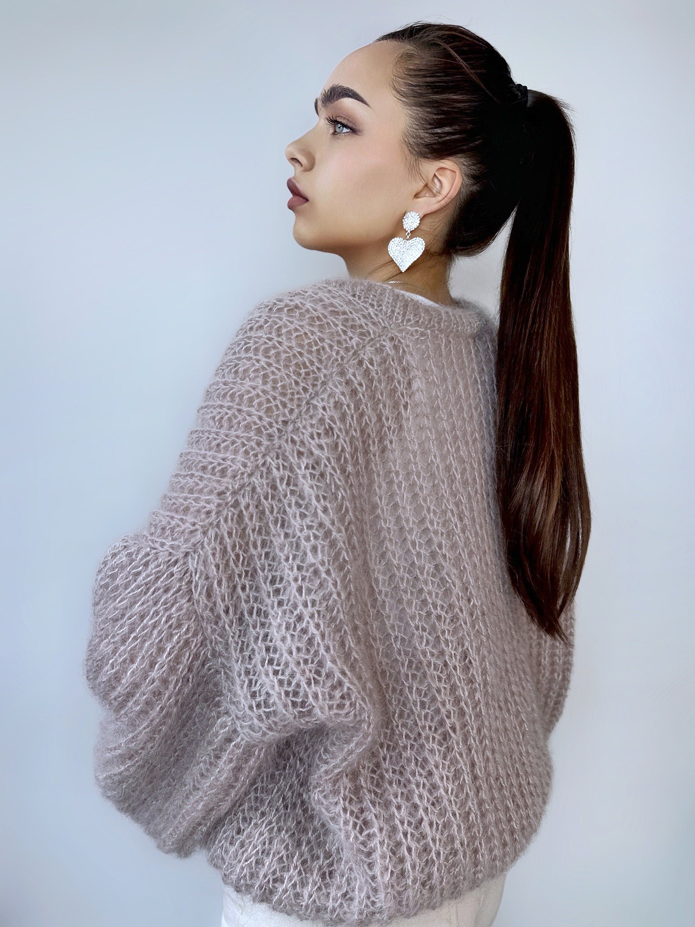 Mohair cardigan women Mohair sweater Beige knitted coat Jacket Women Wedding Bridal shrug bolero wool Fluffy short cardigan Wool bomber