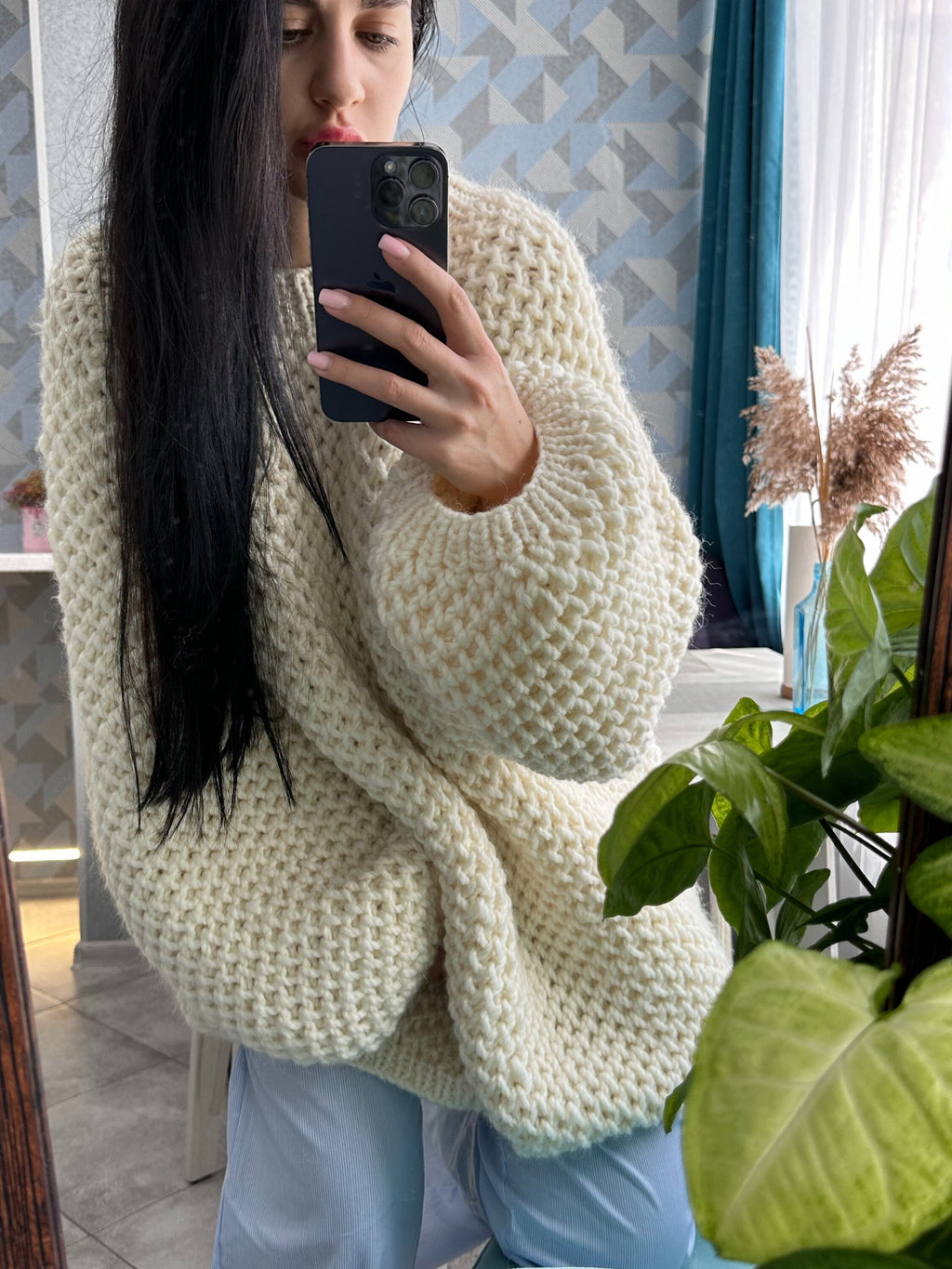 Chunky handknit big alpaca wool soft milk sweater Knitwear for photography Pastel sweater dress Cable knit pullover Loose fit Cozy sweate