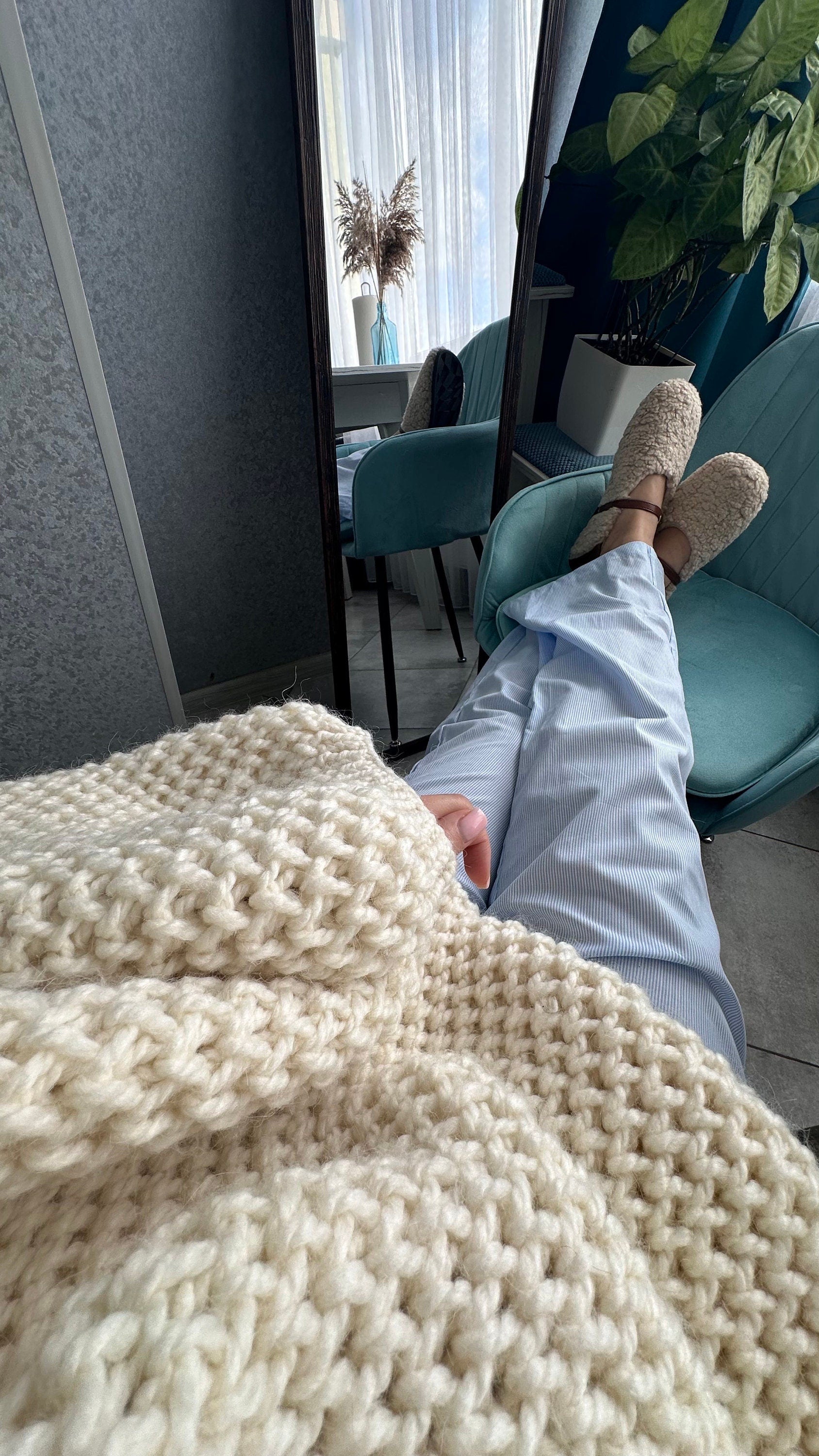 Big warm chunky hand knit alpaca wool milk cream sweater Cocoon unisex sweater Cable knit pullover Loose fit Cozy pastel sweater dress