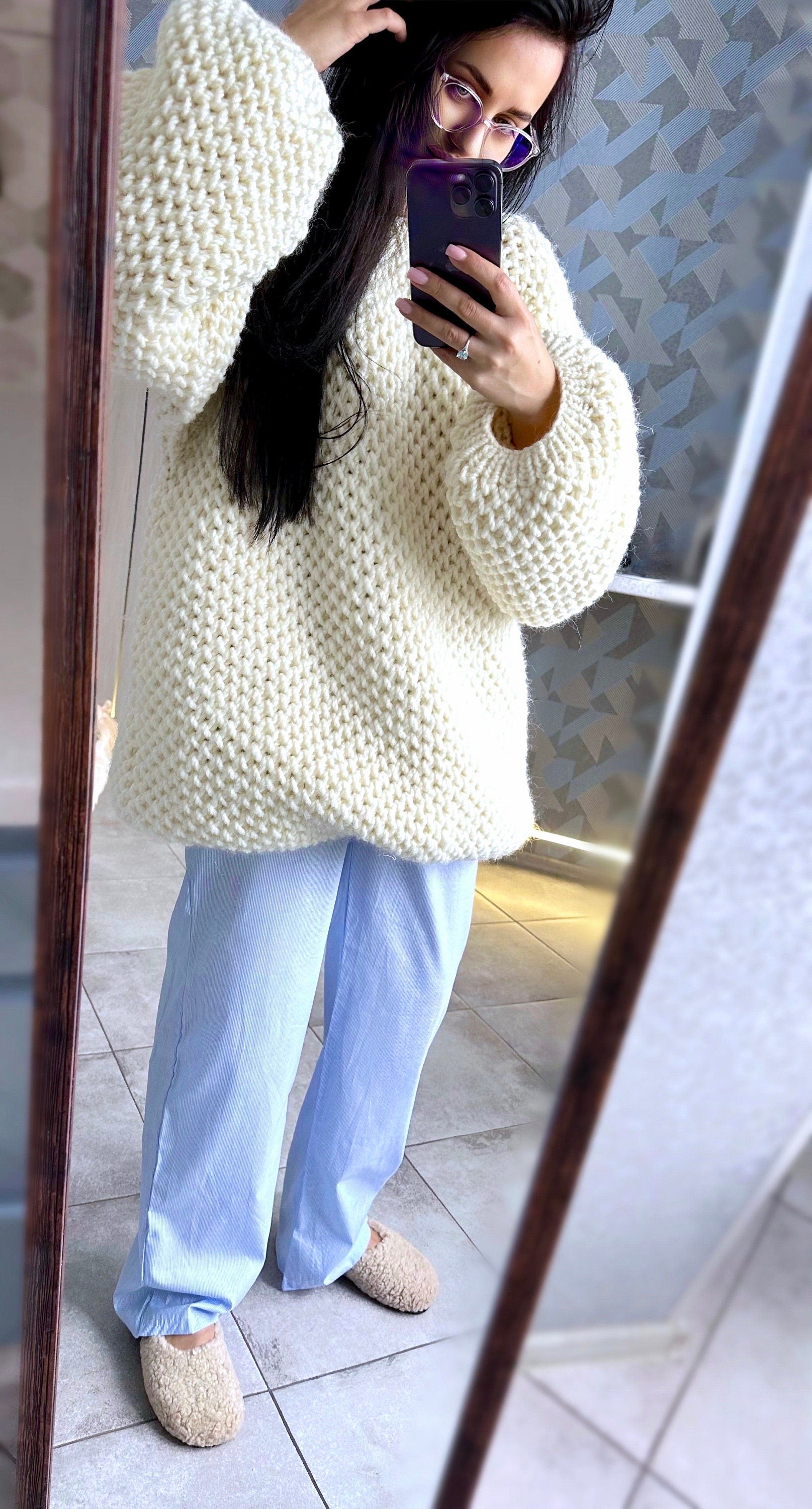 Chunky handknit big alpaca wool soft milk sweater Knitwear for photography Pastel sweater dress Cable knit pullover Loose fit Cozy sweate
