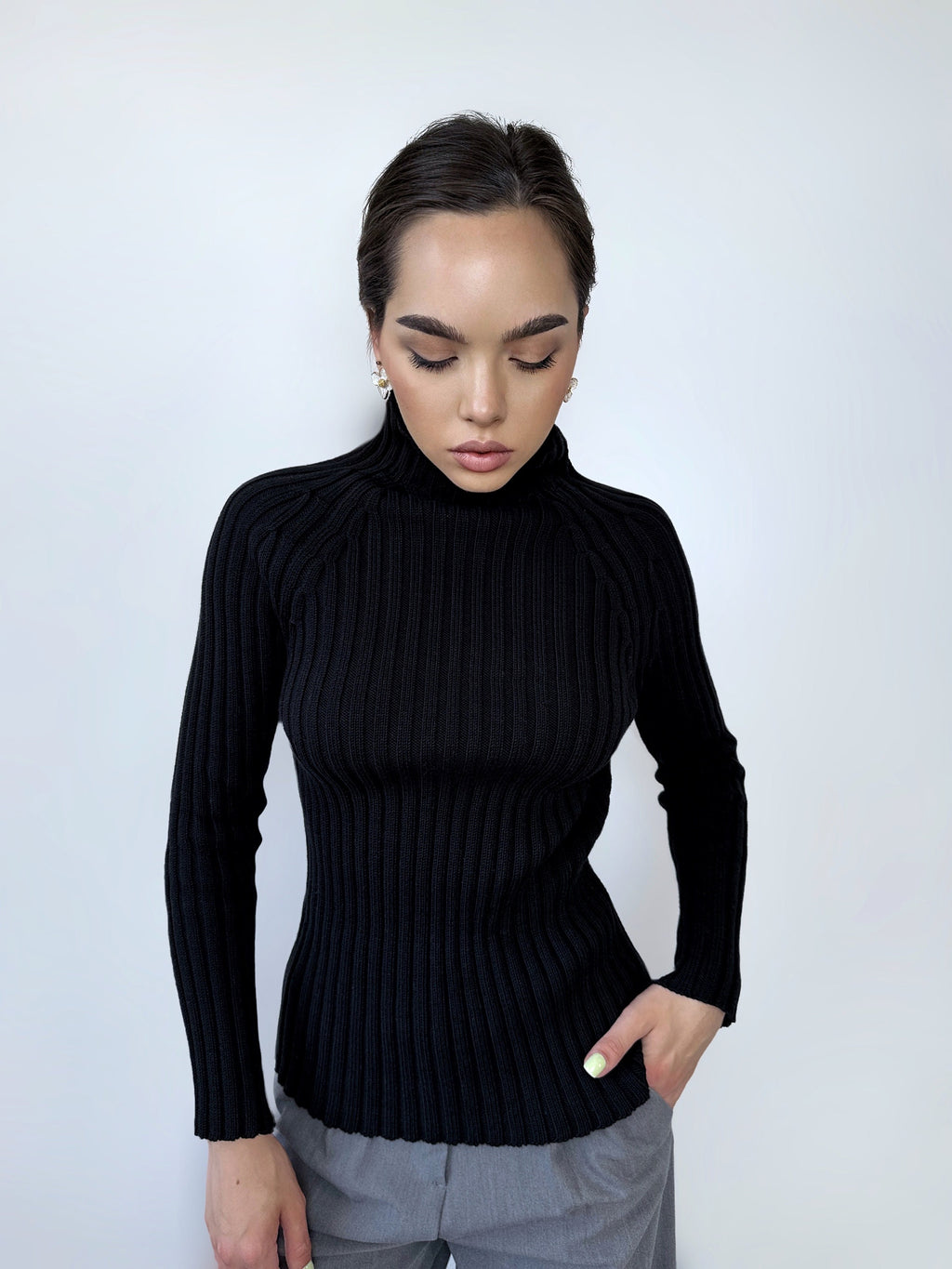 Organic Cotton Knitted Turtleneck for women Ribbed Knitted Sweater Long Sleeve Sweater Comfortable body-friendly Turtle neck wool