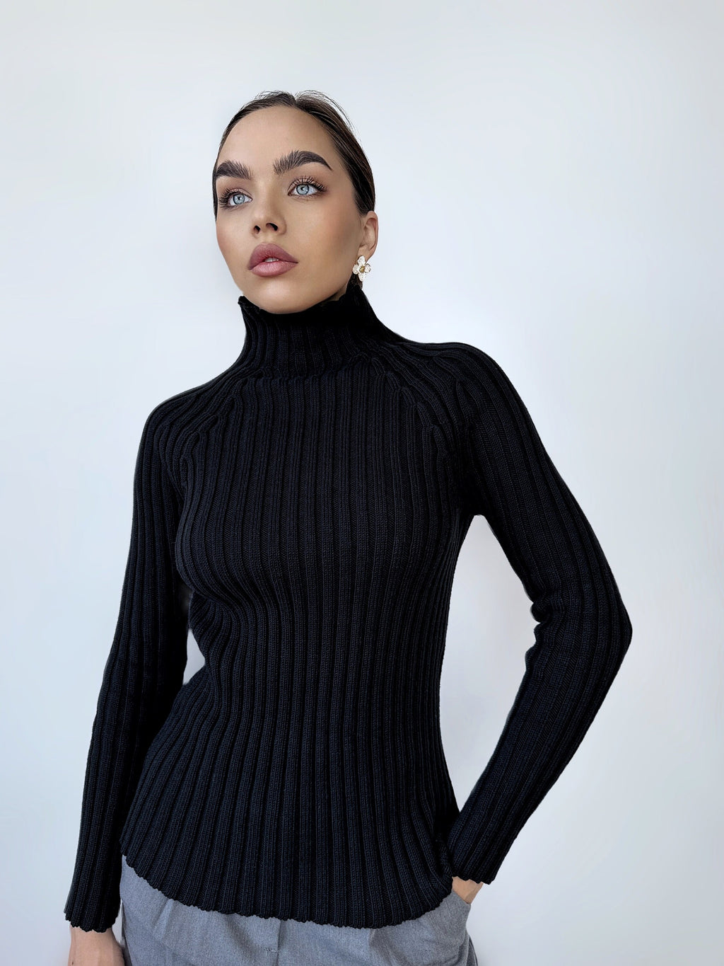 Organic Cotton Knitted Turtleneck for women Ribbed Knitted Sweater Long Sleeve Sweater Comfortable body-friendly Turtle neck wool