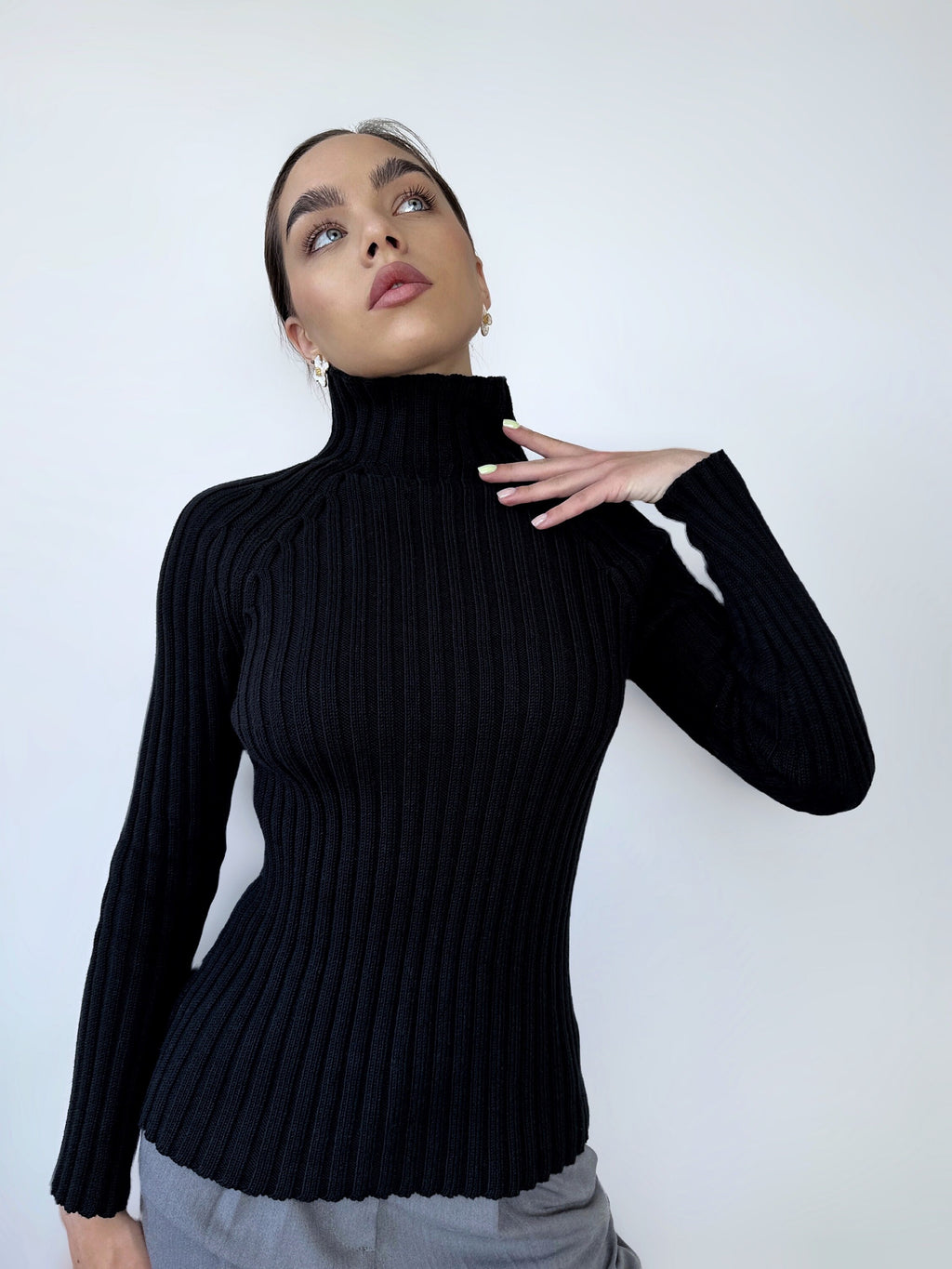 Organic Cotton Knitted Turtleneck for women Ribbed Knitted Sweater Long Sleeve Sweater Comfortable body-friendly Turtle neck wool