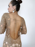 Beach crochet maxi dress for beach wedding Beach cover up Brown beige white midi dress Wedding open back dress Boho maxi summer dress
