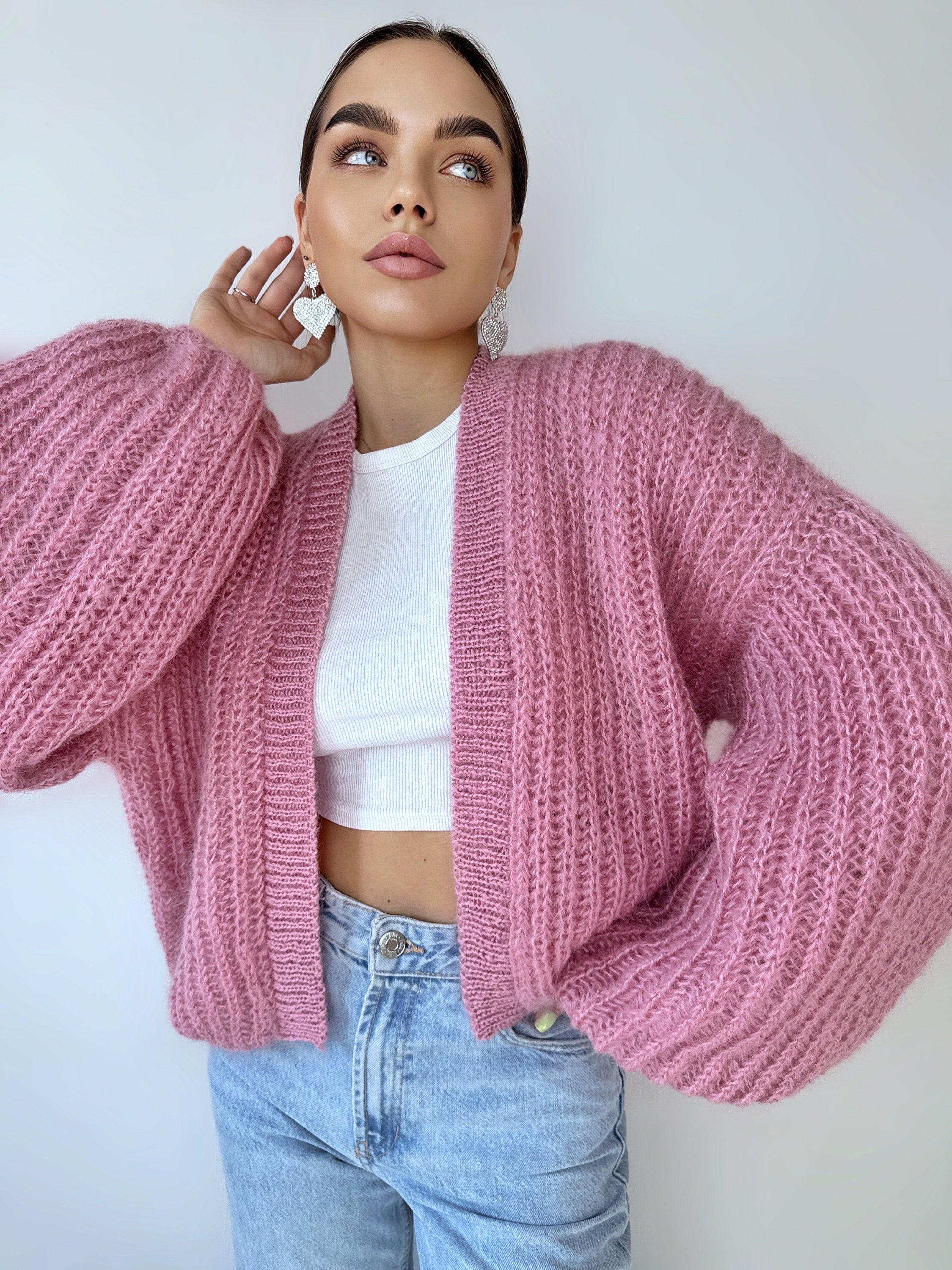 Mohair Powder pastel pink cardigan women Wedding cardigan Mohair sweater Knitted coat Jacket Bridal shrug bolero wool Fluffy short cardigan