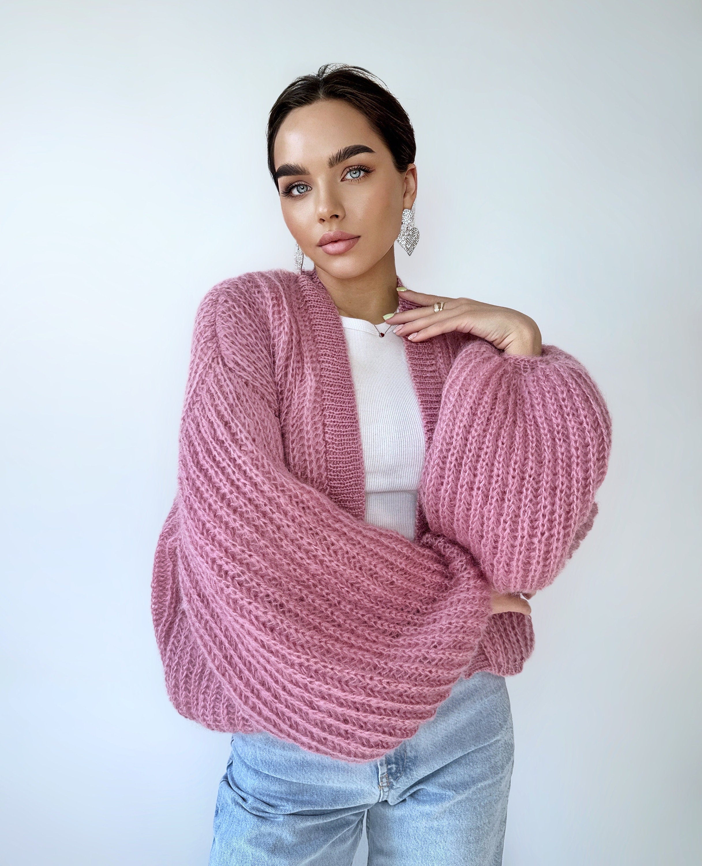 Mohair Powder pastel pink cardigan women Wedding cardigan Mohair sweater Knitted coat Jacket Bridal shrug bolero wool Fluffy short cardigan
