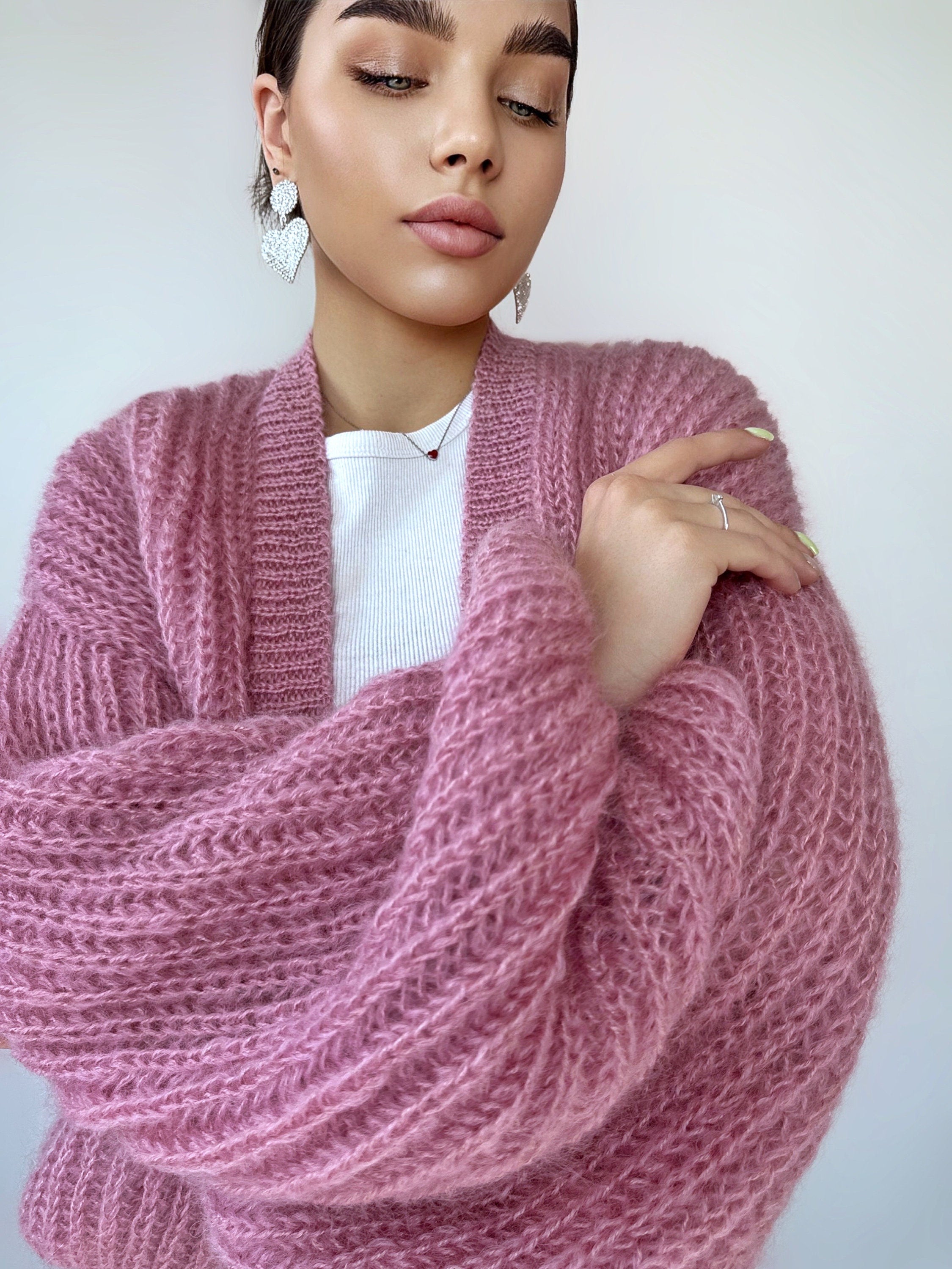 Mohair Powder cardigan women Wedding cardigan Mohair sweater Pink knitted coat Jacket Women Bridal shrug bolero wool Fluffy short cardigan