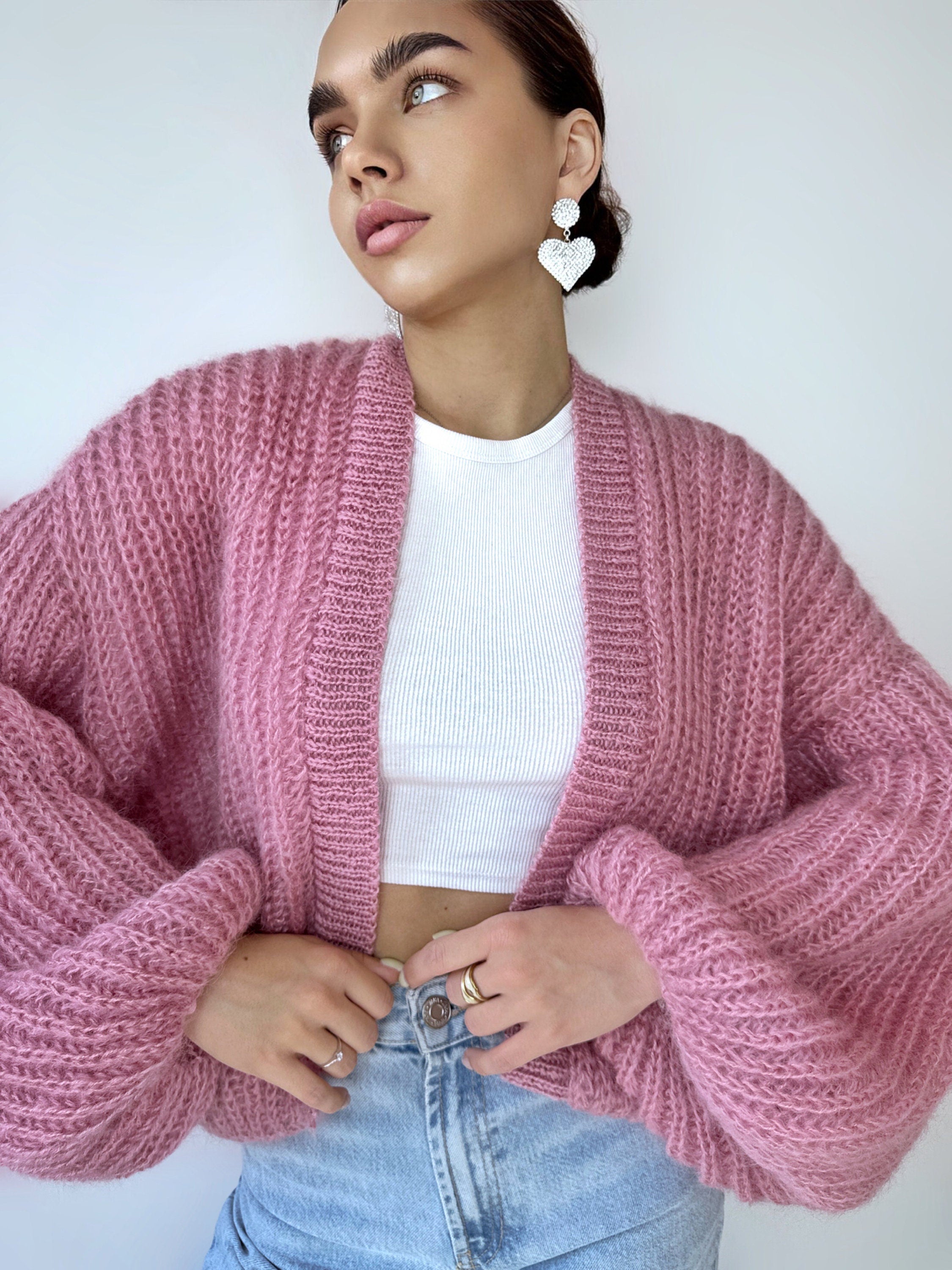 Mohair Powder pastel pink cardigan women Wedding cardigan Mohair sweater Knitted coat Jacket Bridal shrug bolero wool Fluffy short cardigan