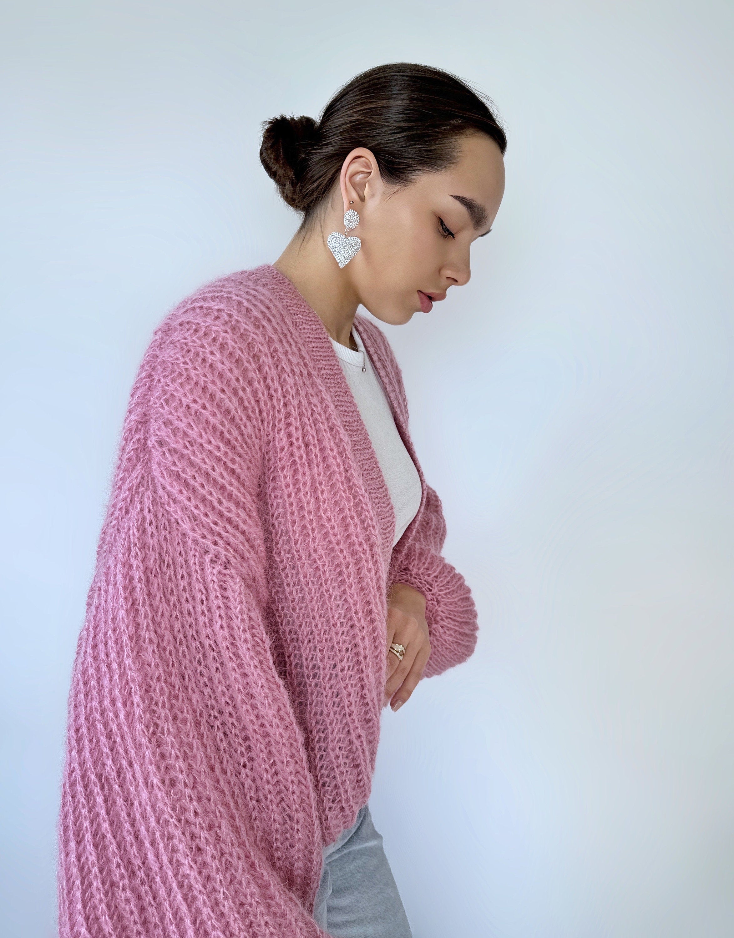 Mohair Powder pastel pink cardigan women Wedding cardigan Mohair sweater Knitted coat Jacket Bridal shrug bolero wool Fluffy short cardigan