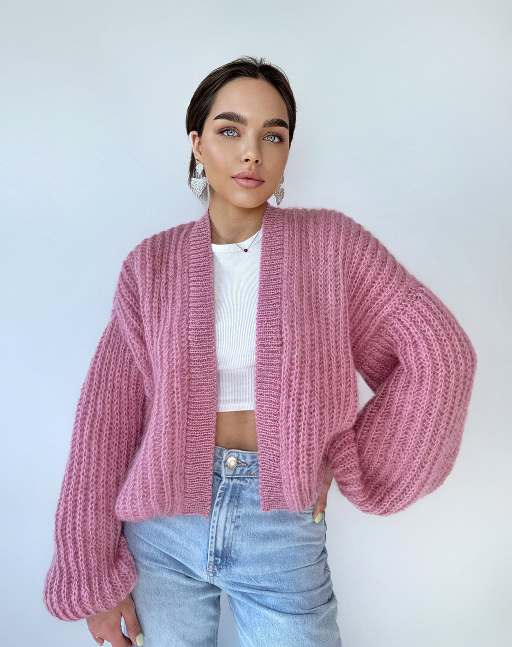 Mohair Powder cardigan women Wedding cardigan Mohair sweater Pink knitted coat Jacket Women Bridal shrug bolero wool Fluffy short cardigan