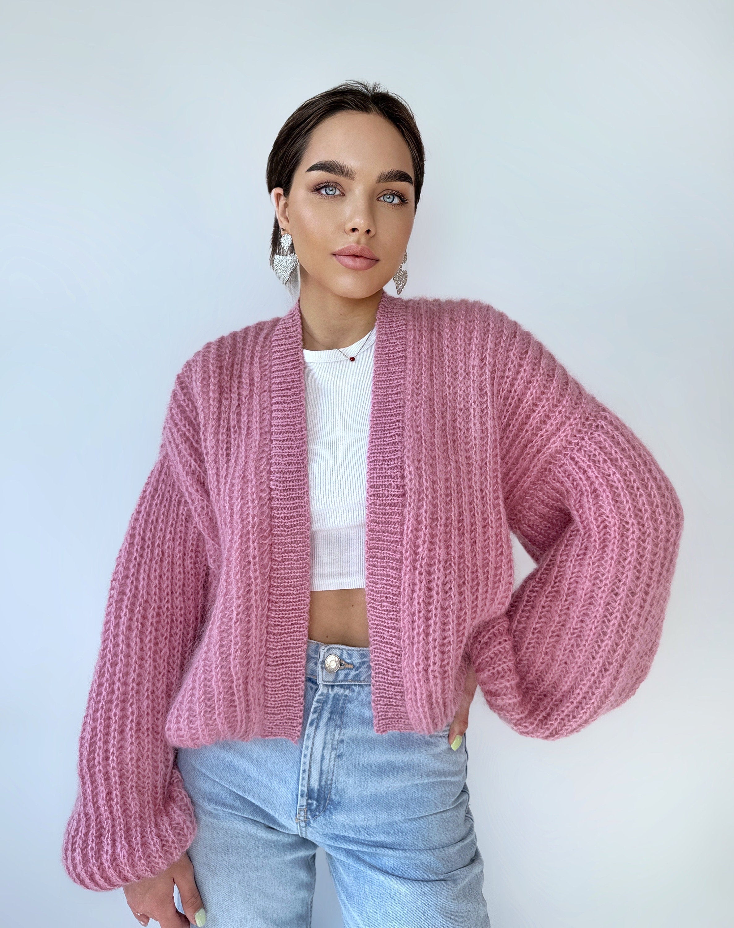 Mohair Powder cardigan women Wedding cardigan Mohair sweater Pink knitted coat Jacket Women Bridal shrug bolero wool Fluffy short cardigan