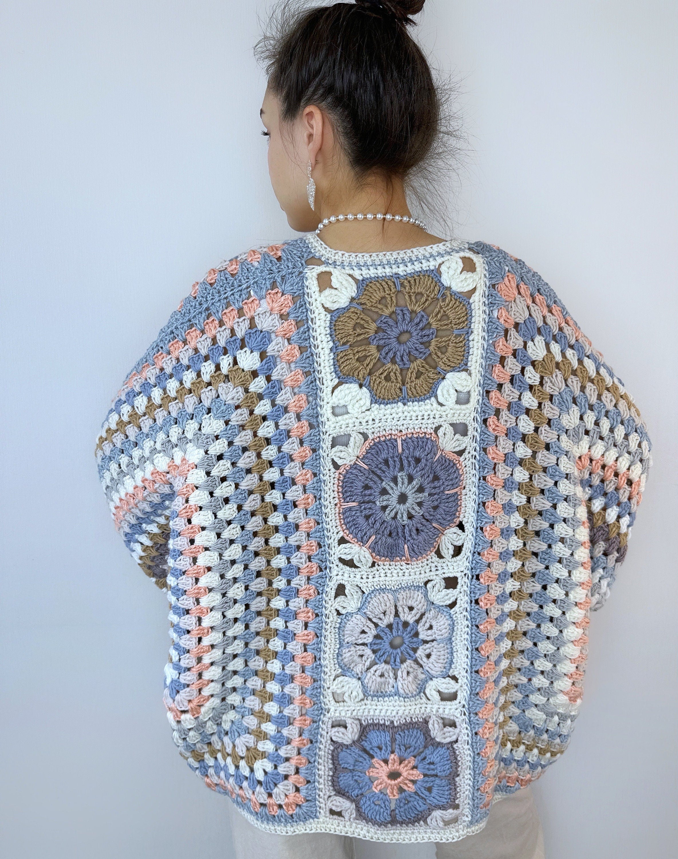 Crochet pastel colorful cardigan Crochet granny square cardigan Patchwork sweater women Jacket Croch coat Boho cardigan Afghan Coat Festival